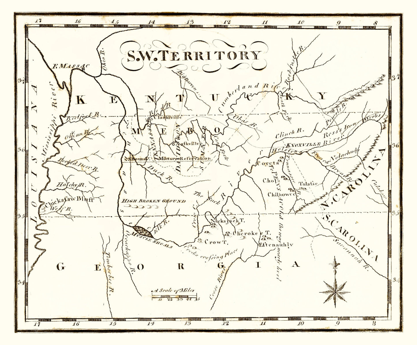 Vintage Map of the Southwest Territory 1795