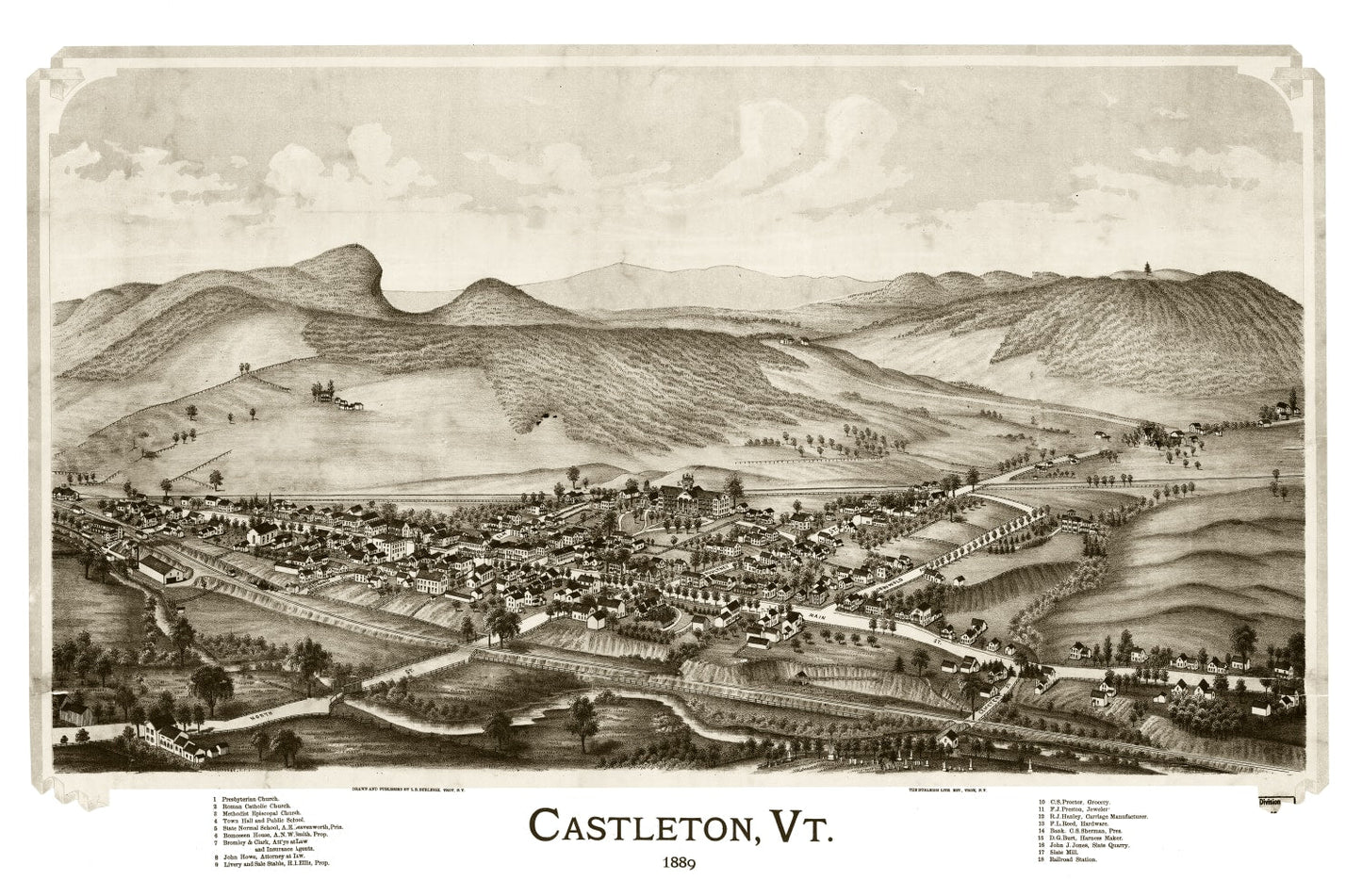 Vintage Map of Castleton, Vermont 1886