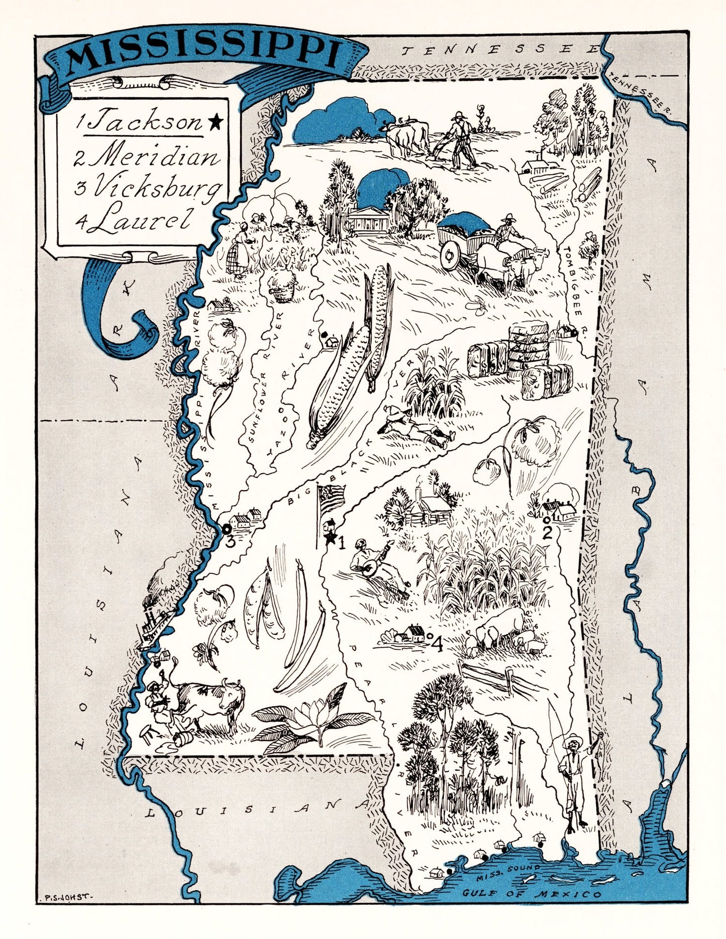 Vintage Map of Mississippi 1931