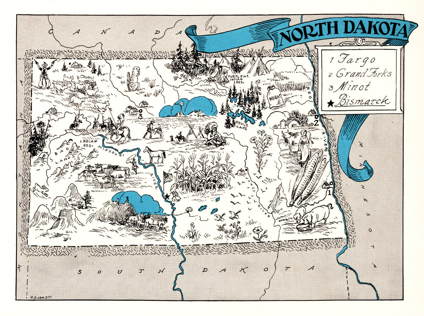 Vintage Map of North Dakota 1931
