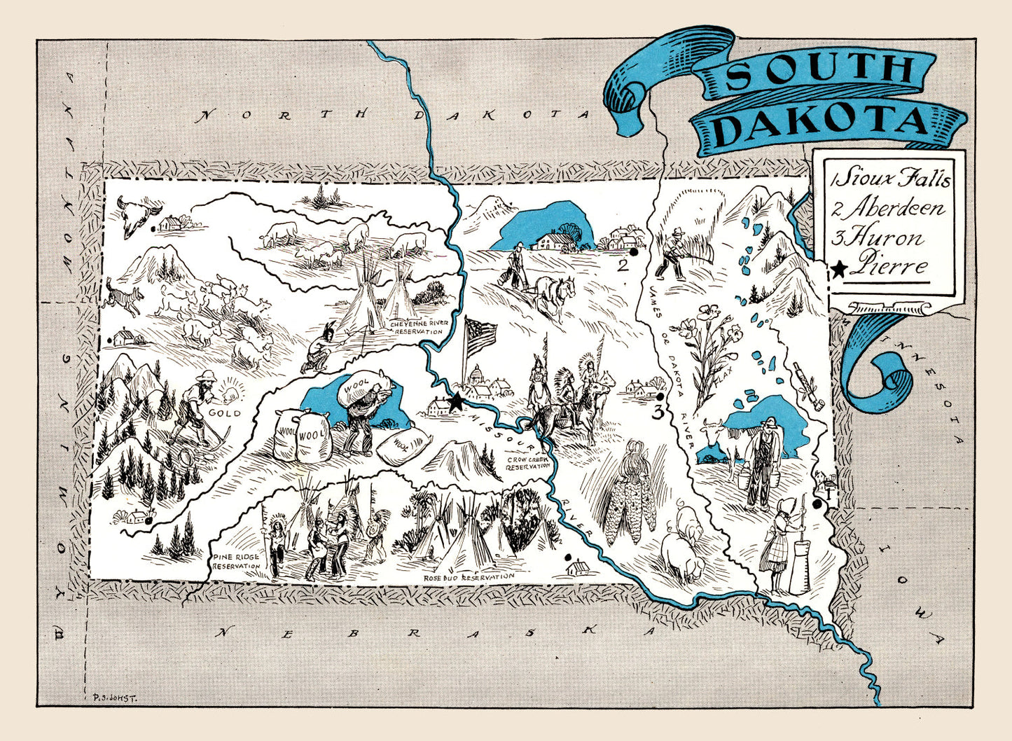 Vintage Map of South Dakota 1931