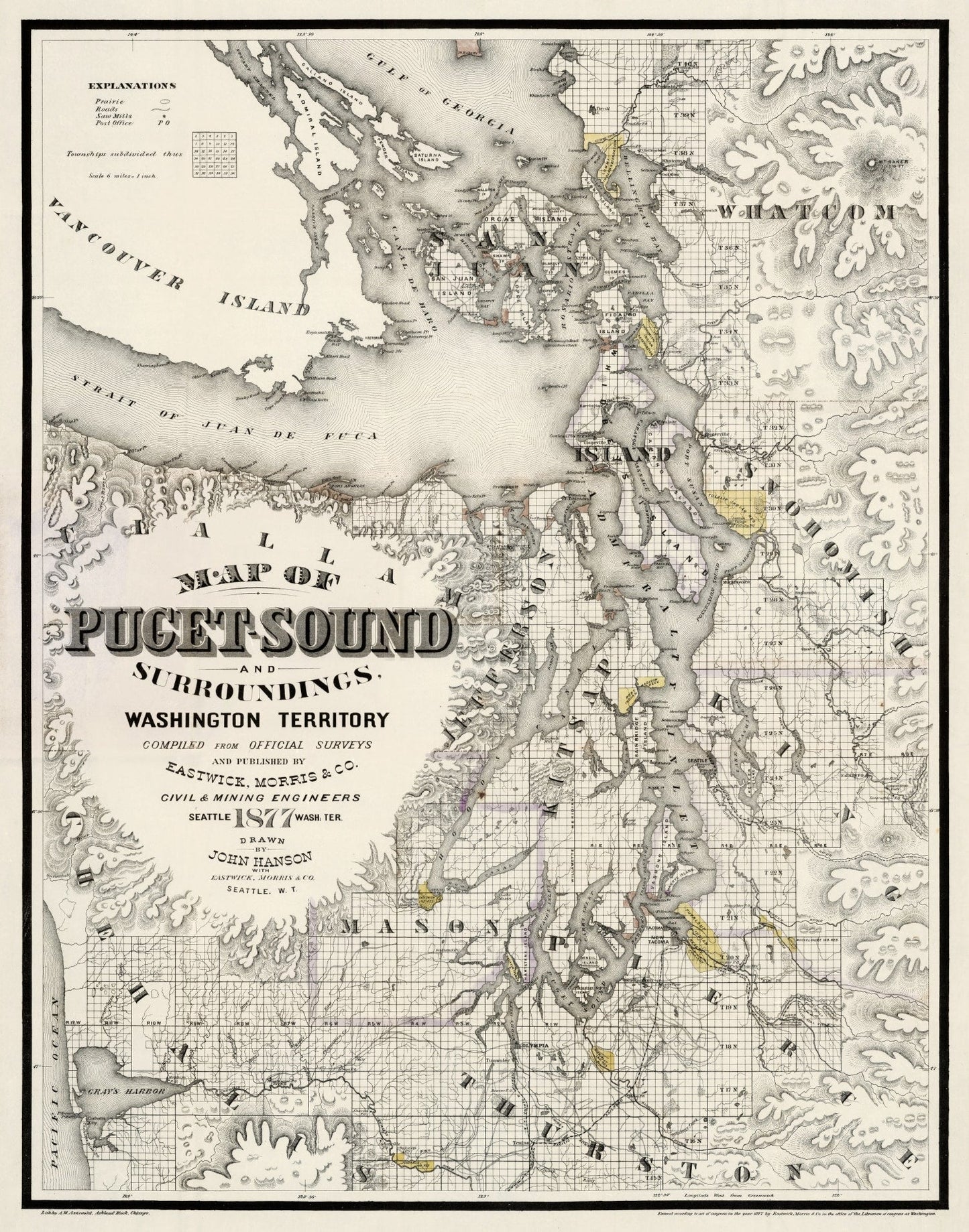 Vintage Map of Seattle, Washington 1877