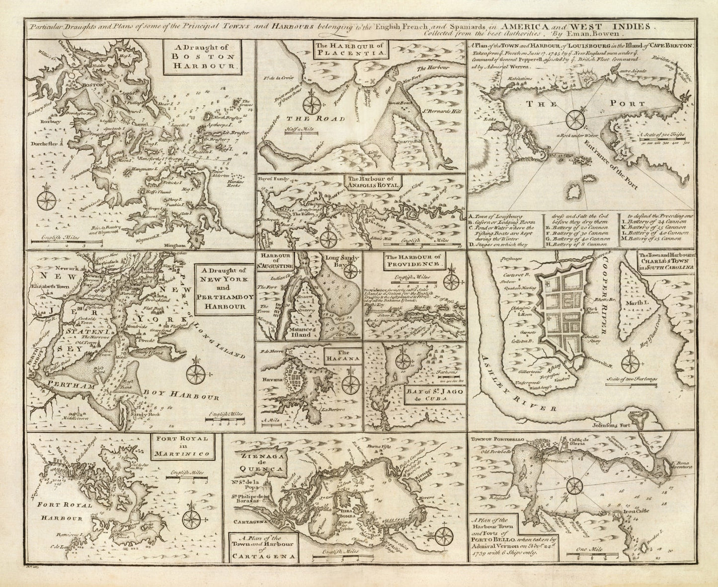 Vintage Map of Boston, Massachusetts 1747