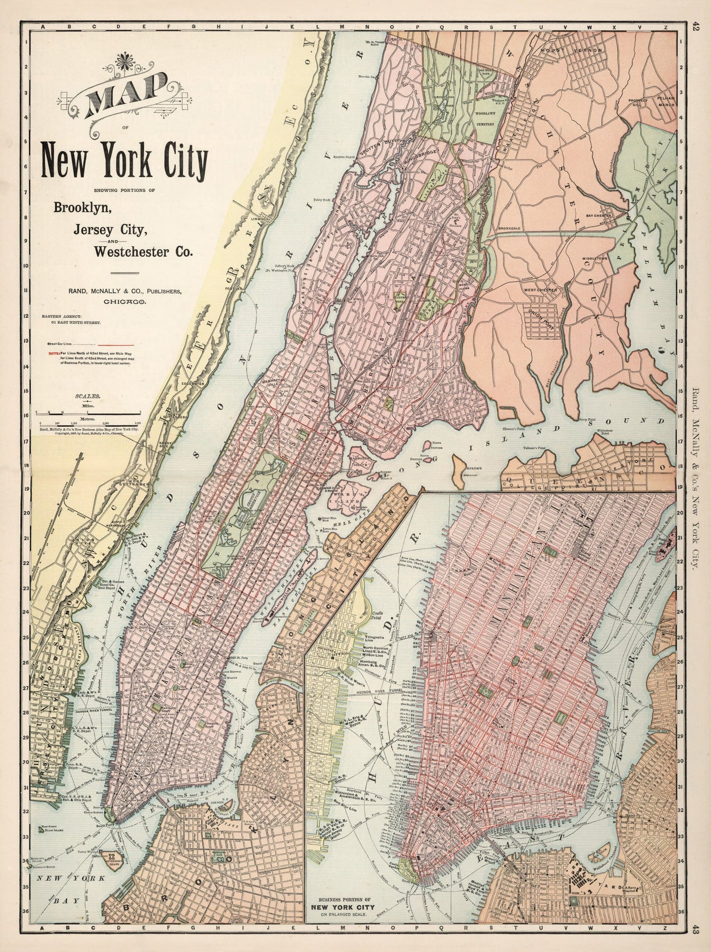 Vintage Map of New York City, New York 1892