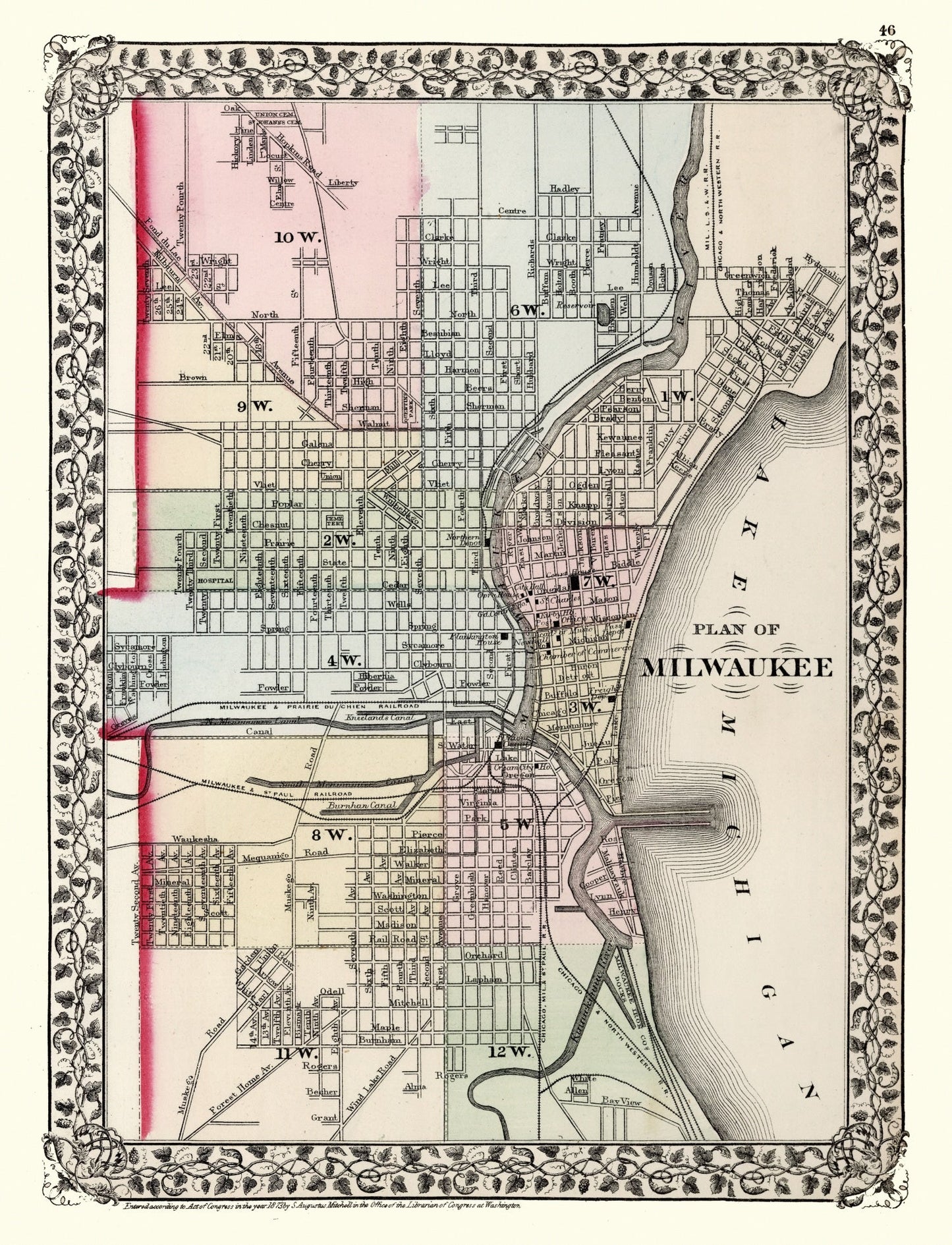 Vintage Map of Milwaukee, Wisconsin 1874