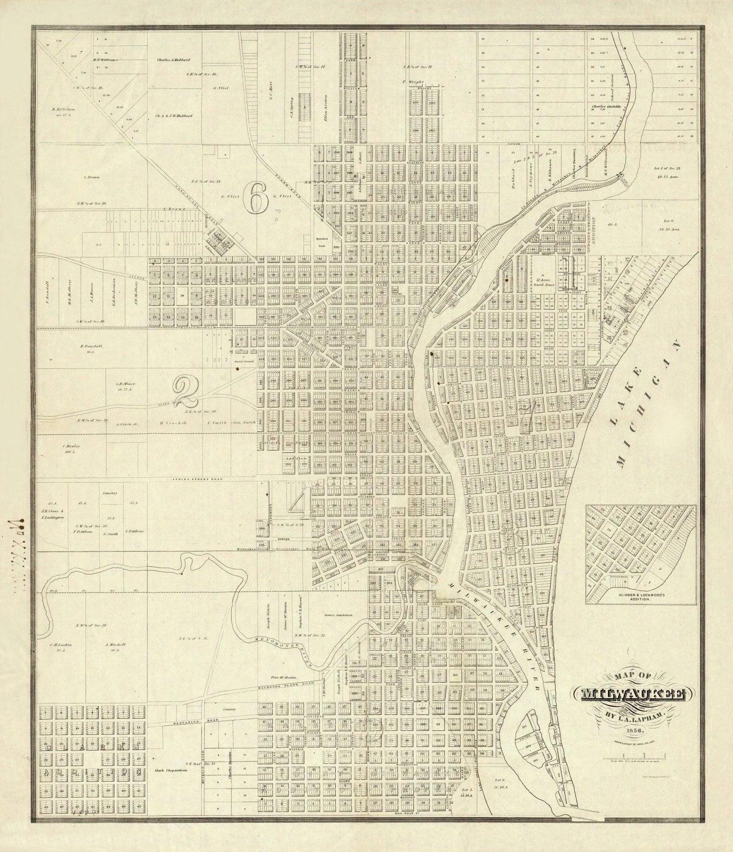 Vintage Map of Milwaukee, Wisconsin 1856