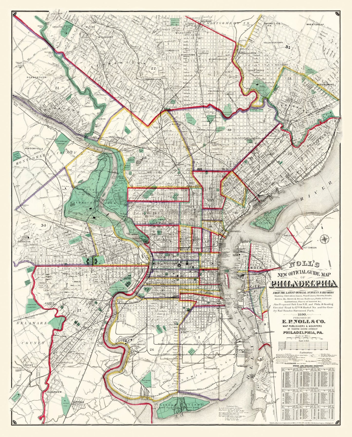 Vintage Map of Philadelphia, Pennsylvania 1890
