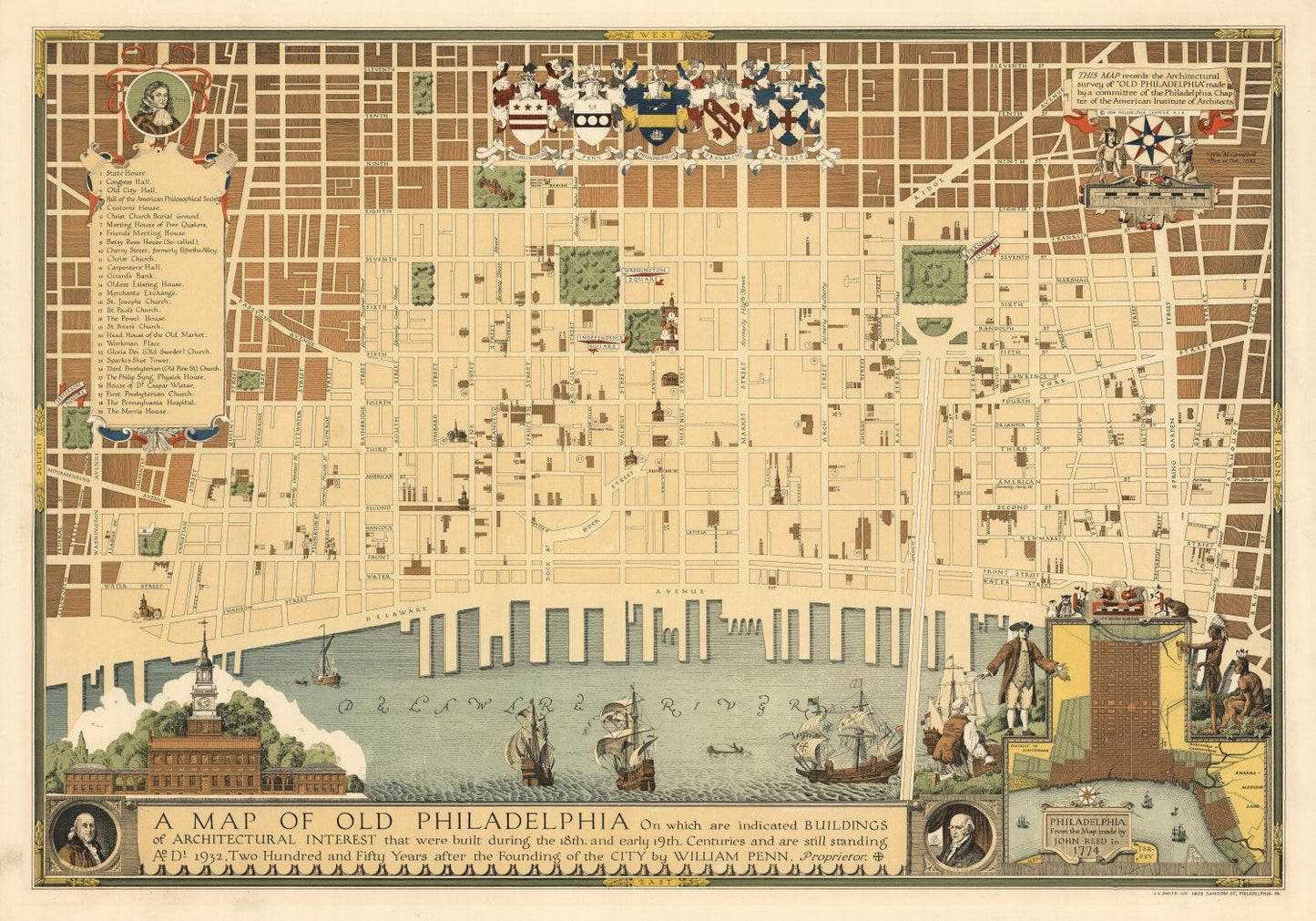 Vintage Map of Philadelphia, Pennsylvania 1934