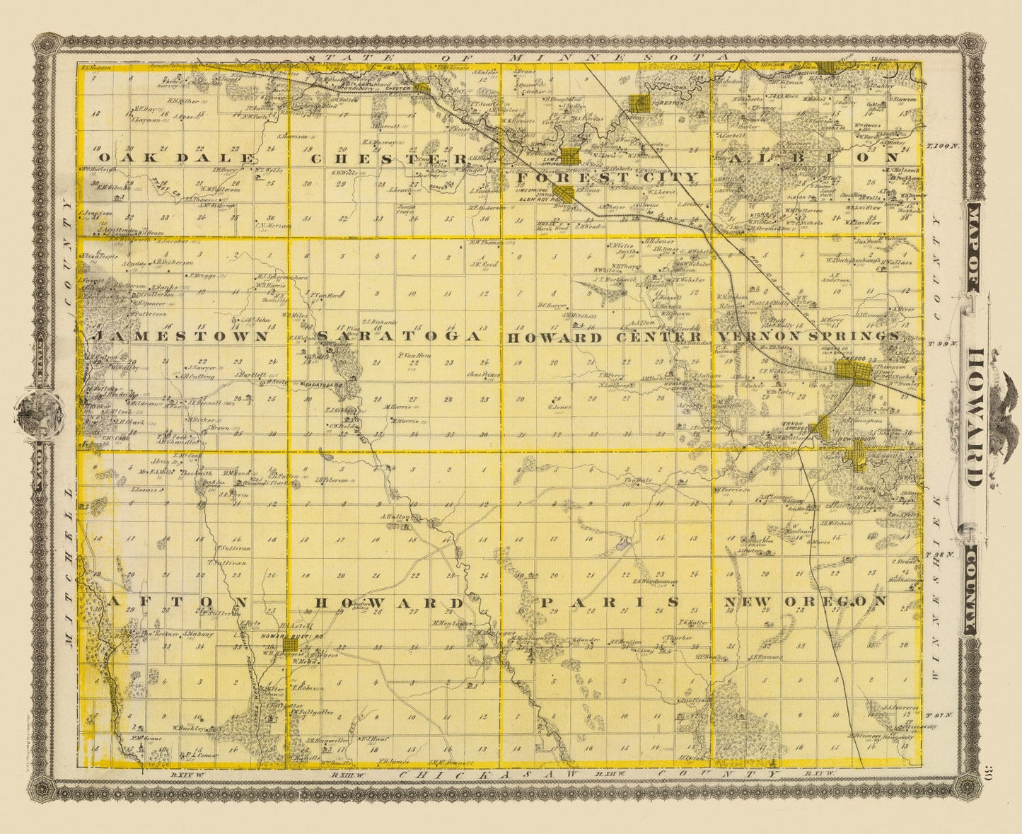 Vintage Map of Howard County, Iowa 1875