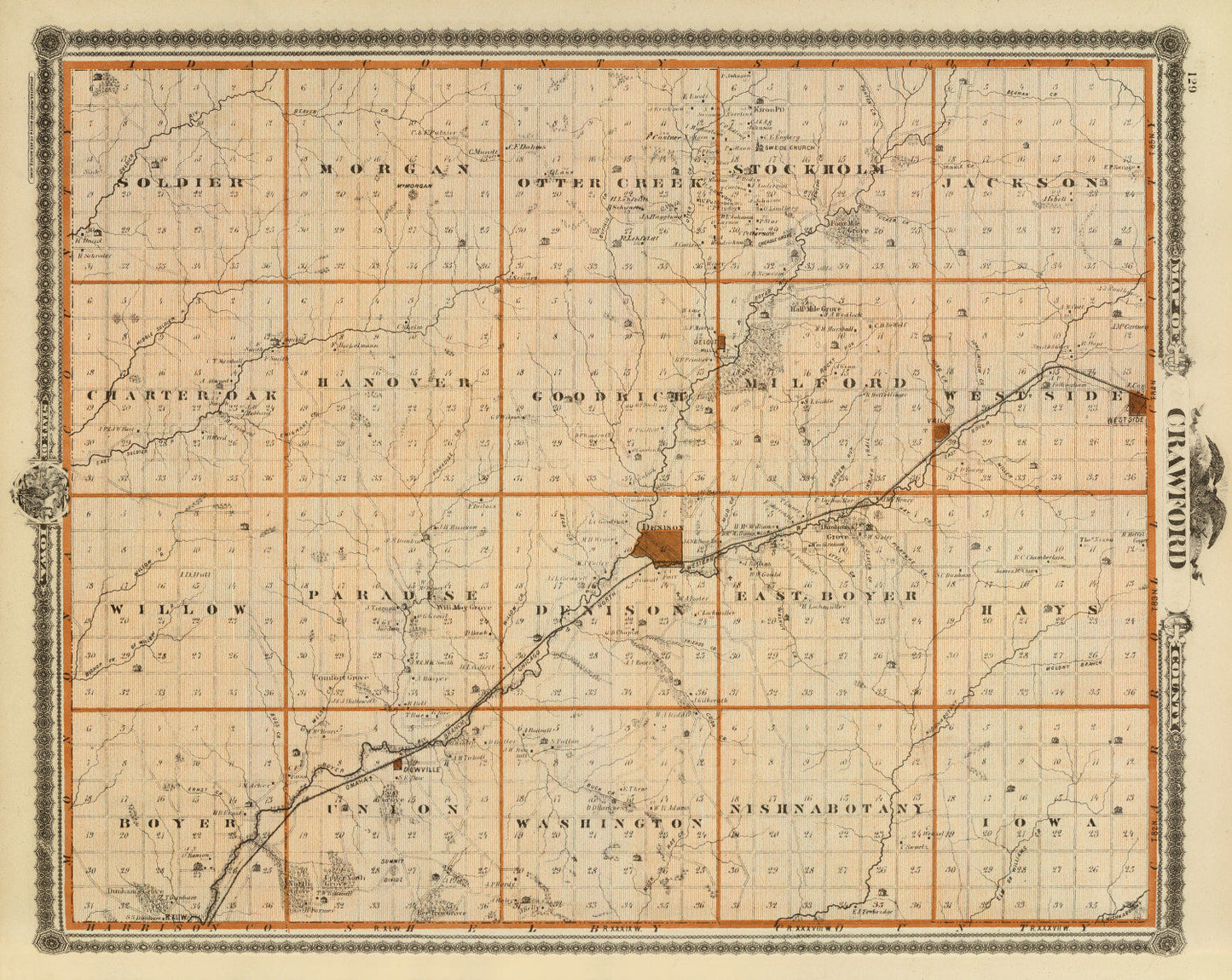 Vintage Map of Crawford County, Iowa 1875