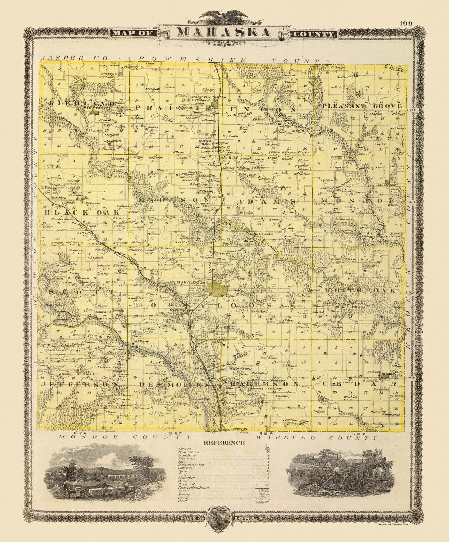 Vintage Map of Mahaska County, Iowa 1875