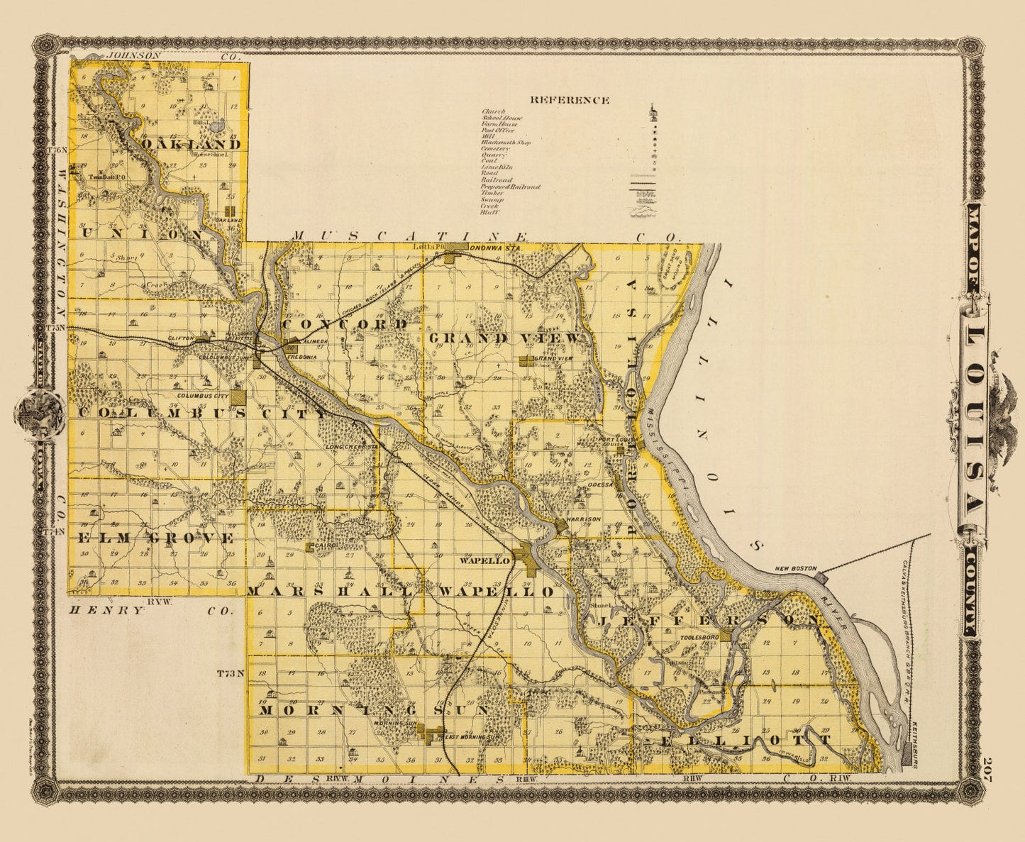 Vintage Map of Louisa County, Iowa 1875