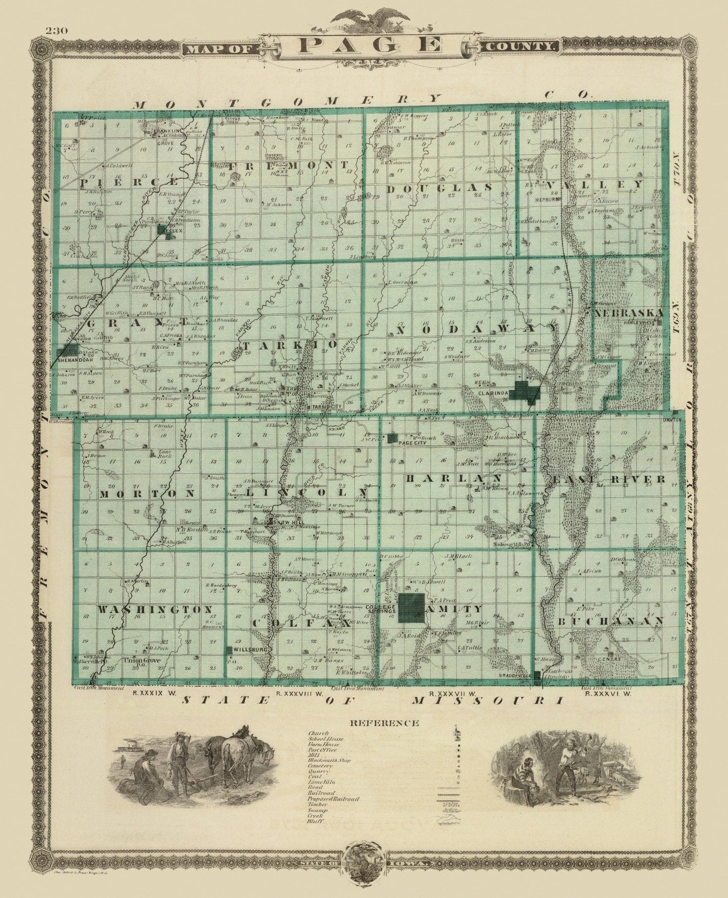 Vintage Map of Page County, Iowa 1875