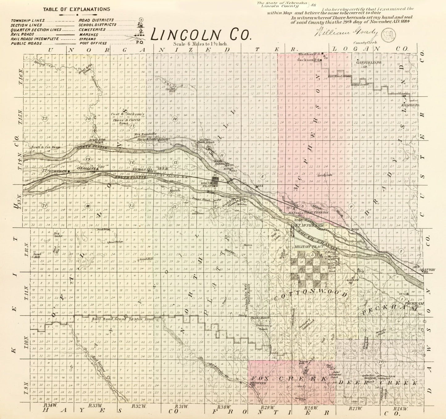 Vintage Map of Lincoln County, Nebraska 1885