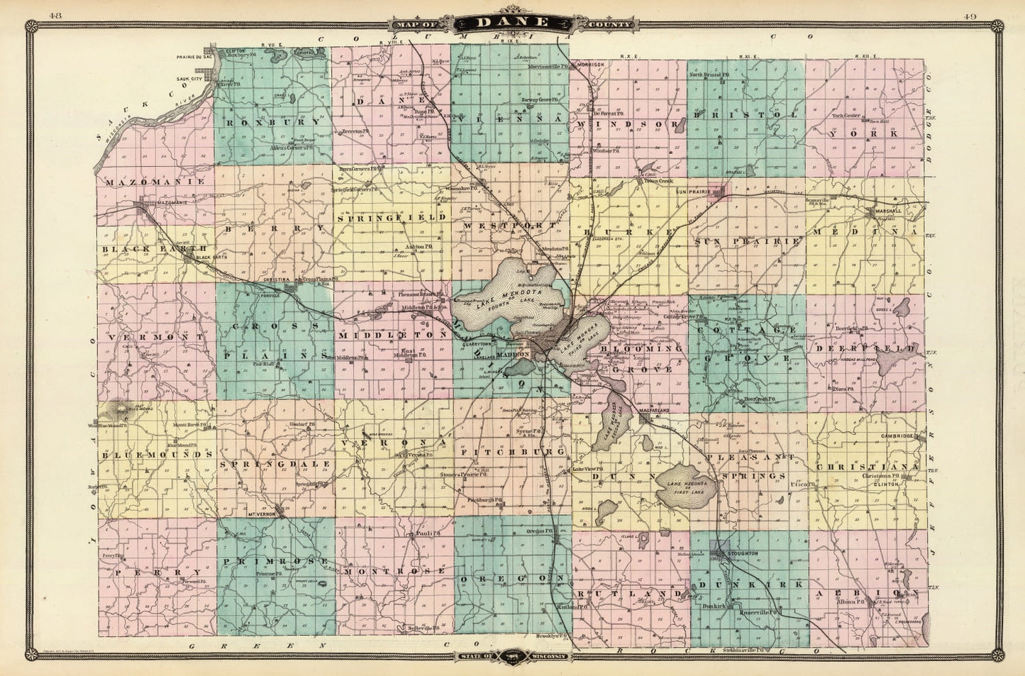 Vintage Map of Dane County, Wisconsin 1878
