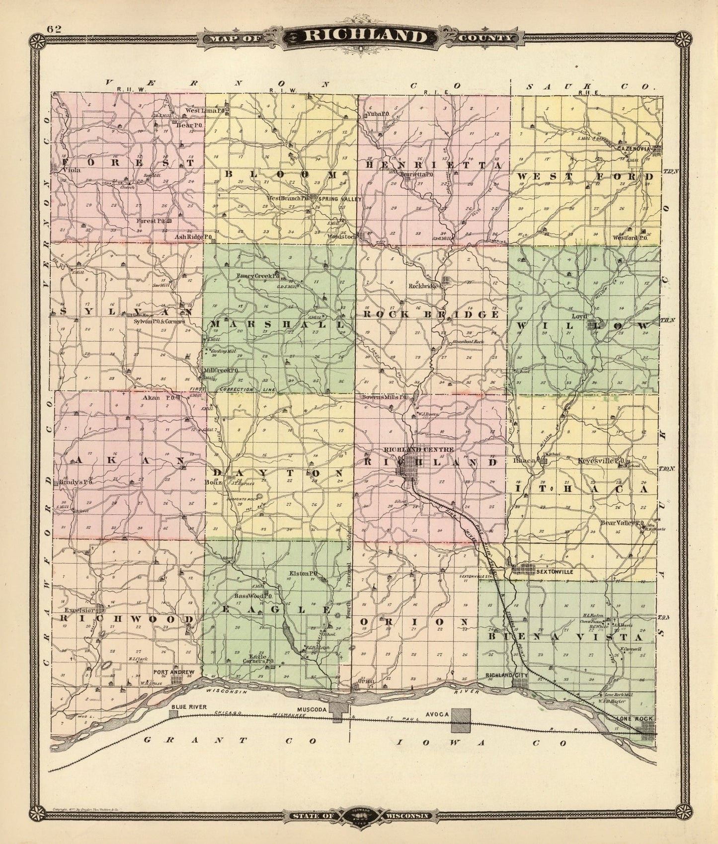 Vintage Map of Richland County, Wisconsin 1878