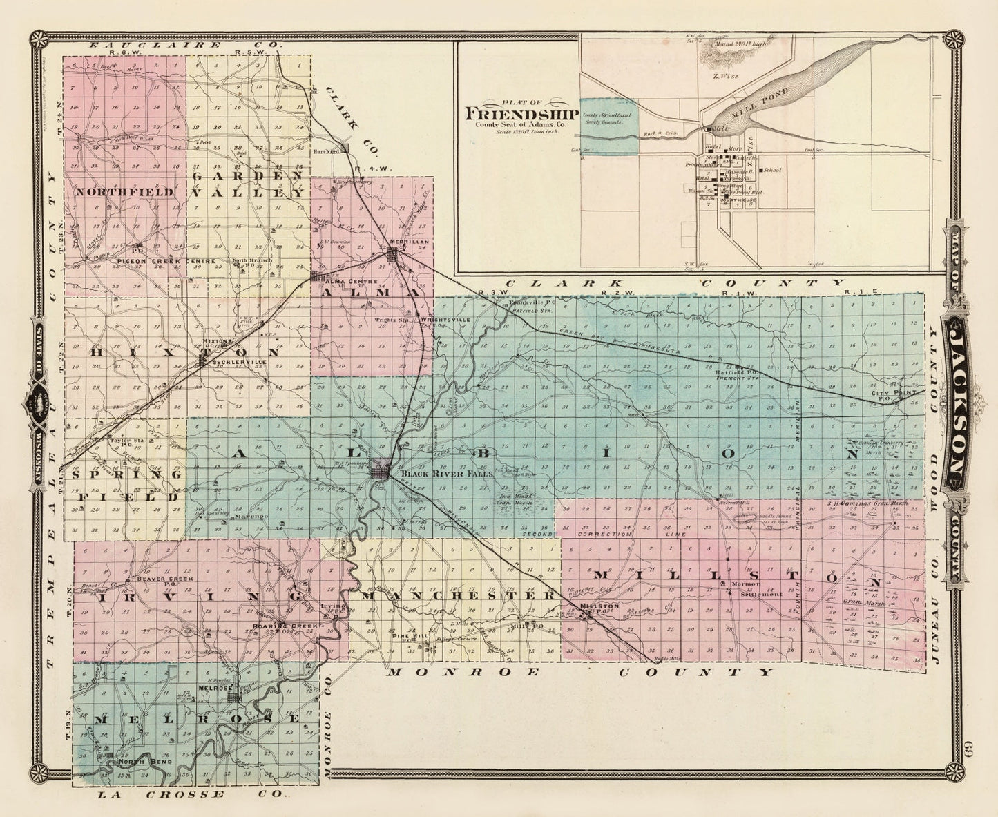 Vintage Map of Jackson County, Wisconsin 1878