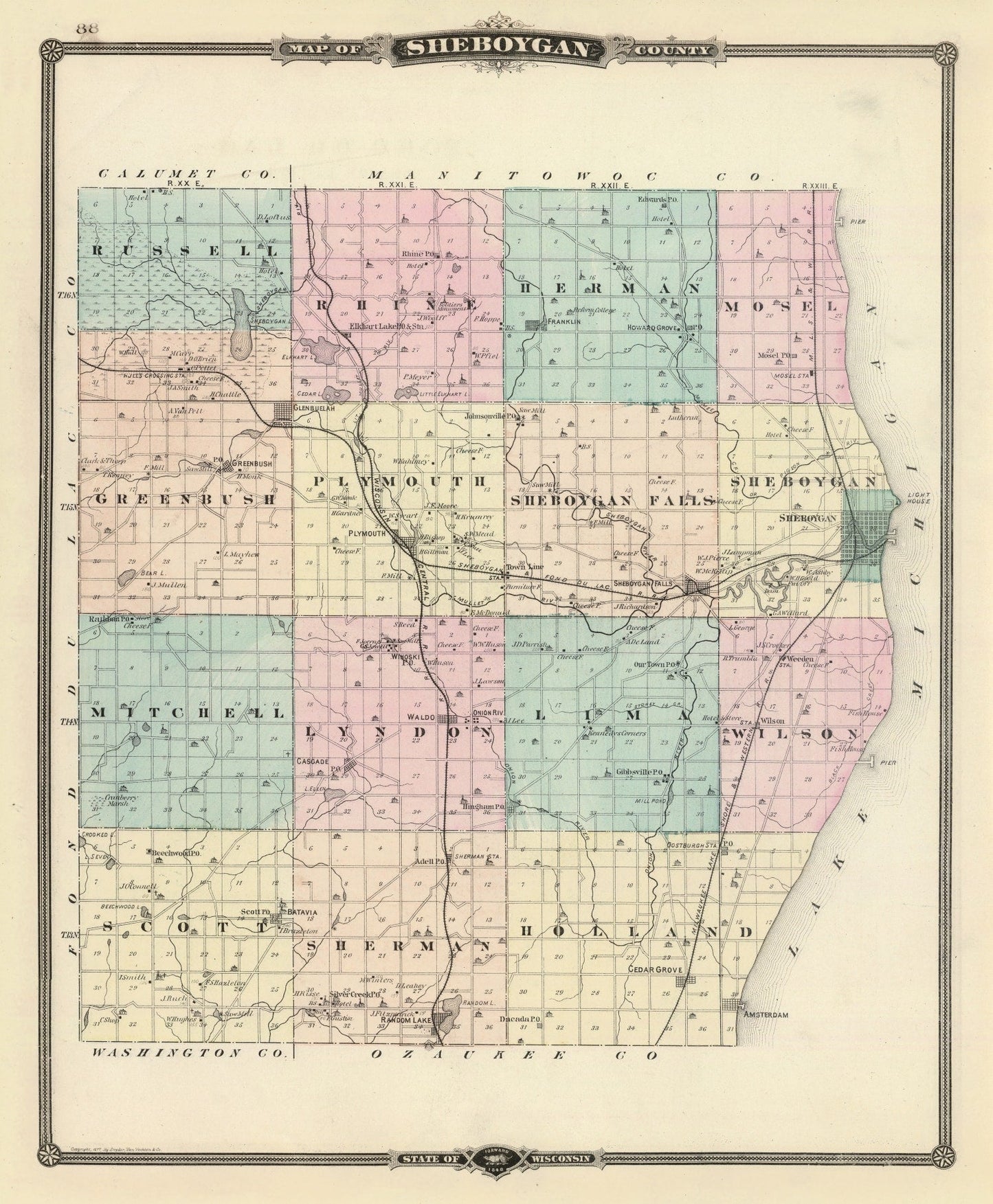 Vintage Map of Sheboygan County, Wisconsin 1878