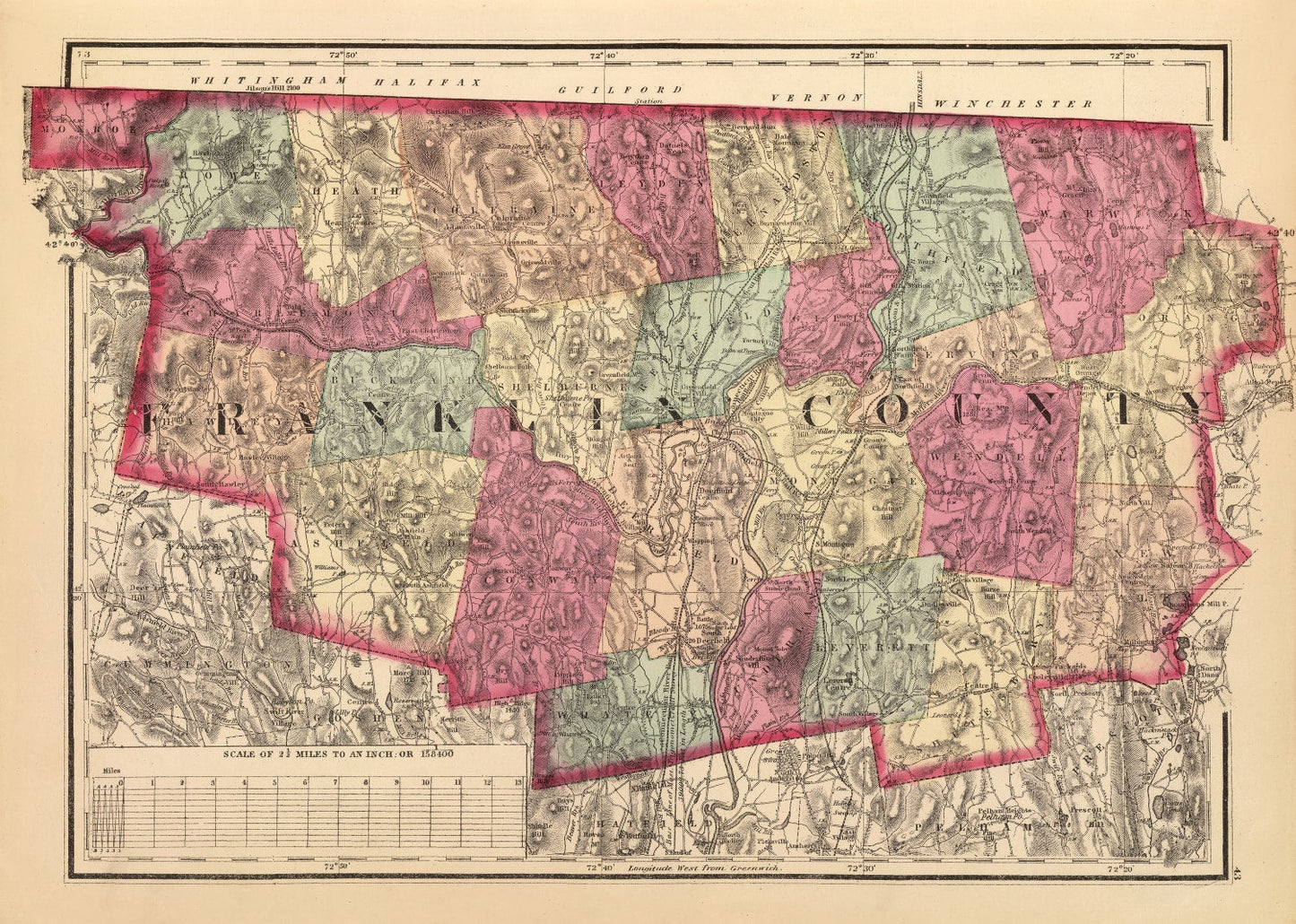 Vintage Map of Franklin County, Massachusetts 1871