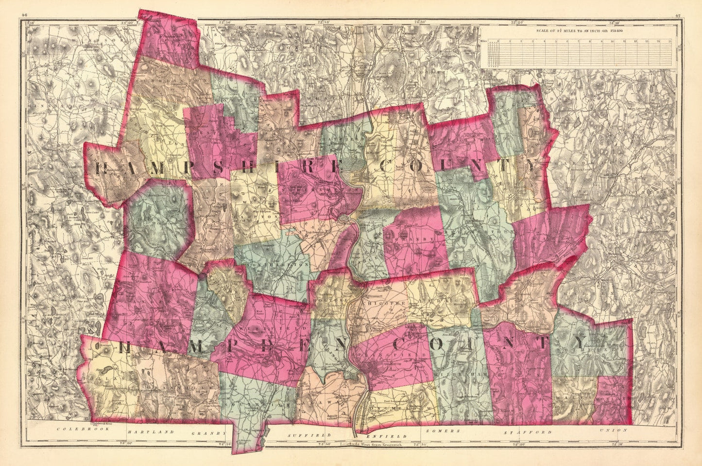 Vintage Map of Hampshire County, Massachusetts 1871