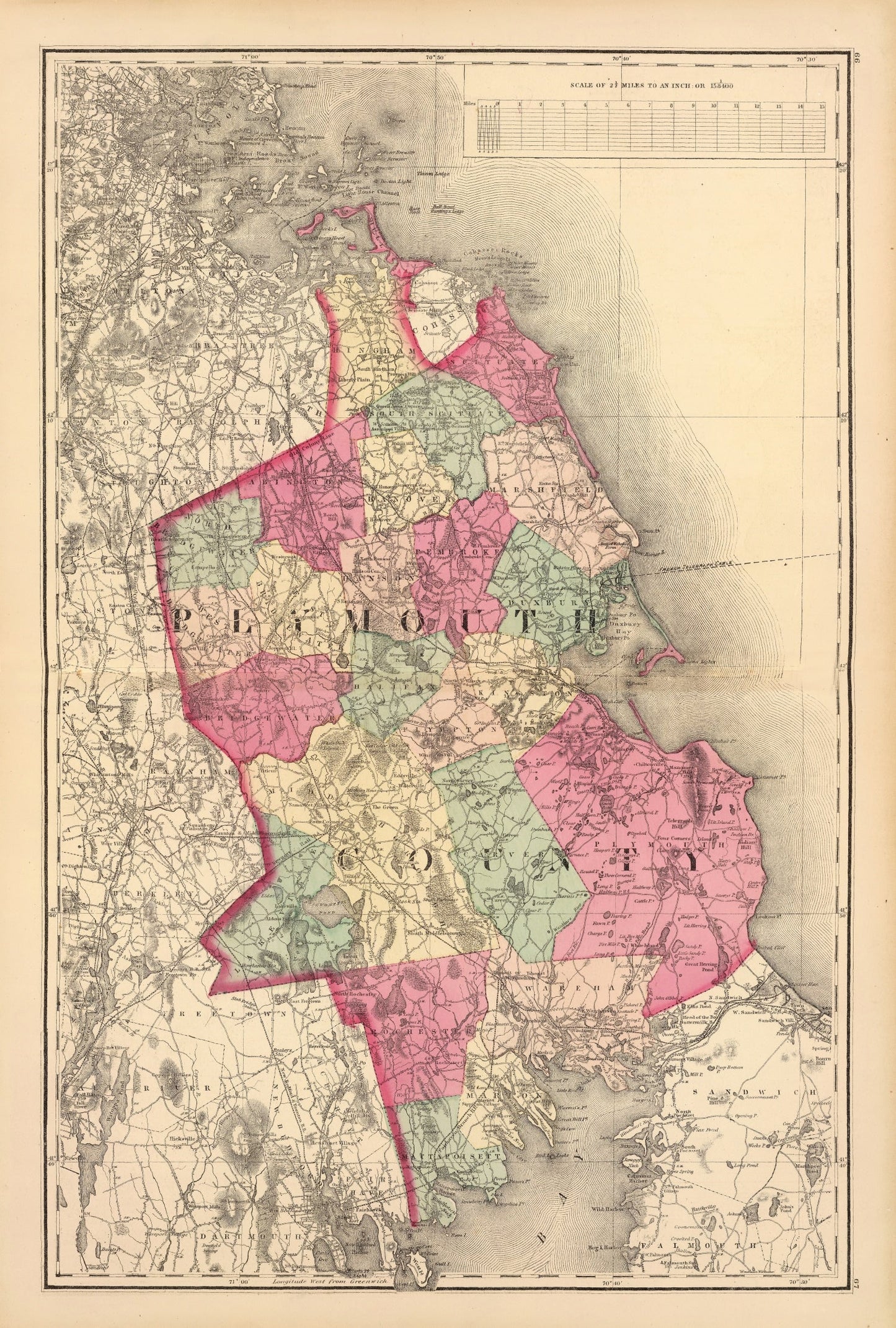 Vintage Map of Plymouth County, Massachusetts 1871