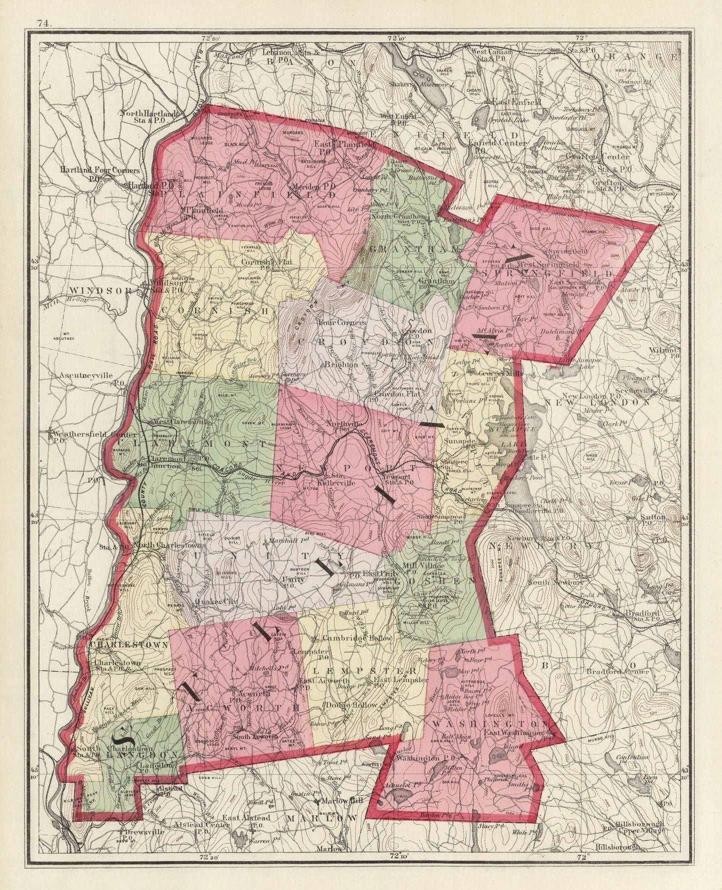 Vintage Map of Sullivan County, New Hampshire 1877