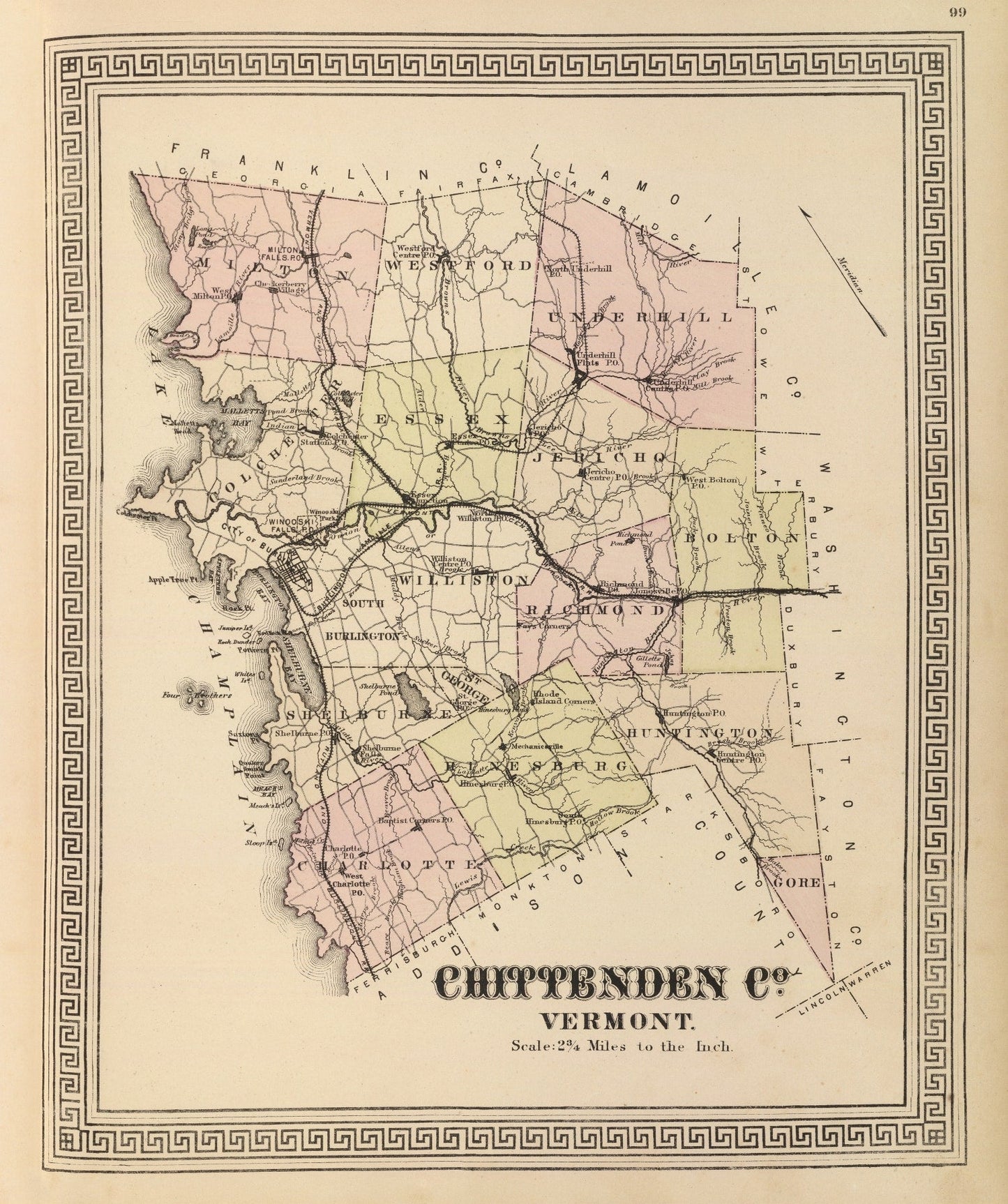 Vintage Map of Chittenden County, Vermont 1876