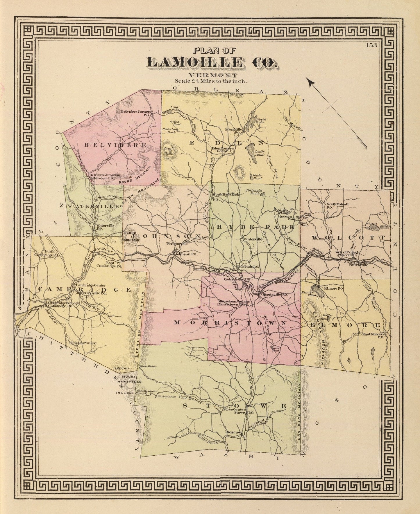Vintage Map of Lamoille County, Vermont 1876