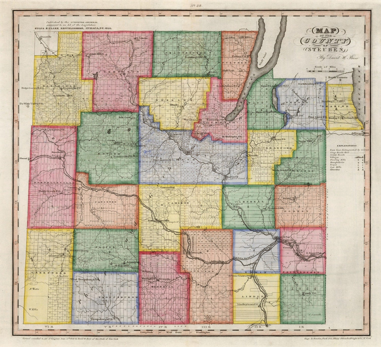 Vintage Map of Steuben County, New York 1840