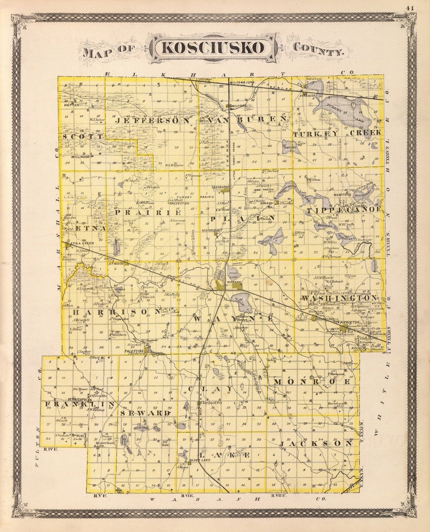 Vintage Map of Kosciusko County, Indiana 1876
