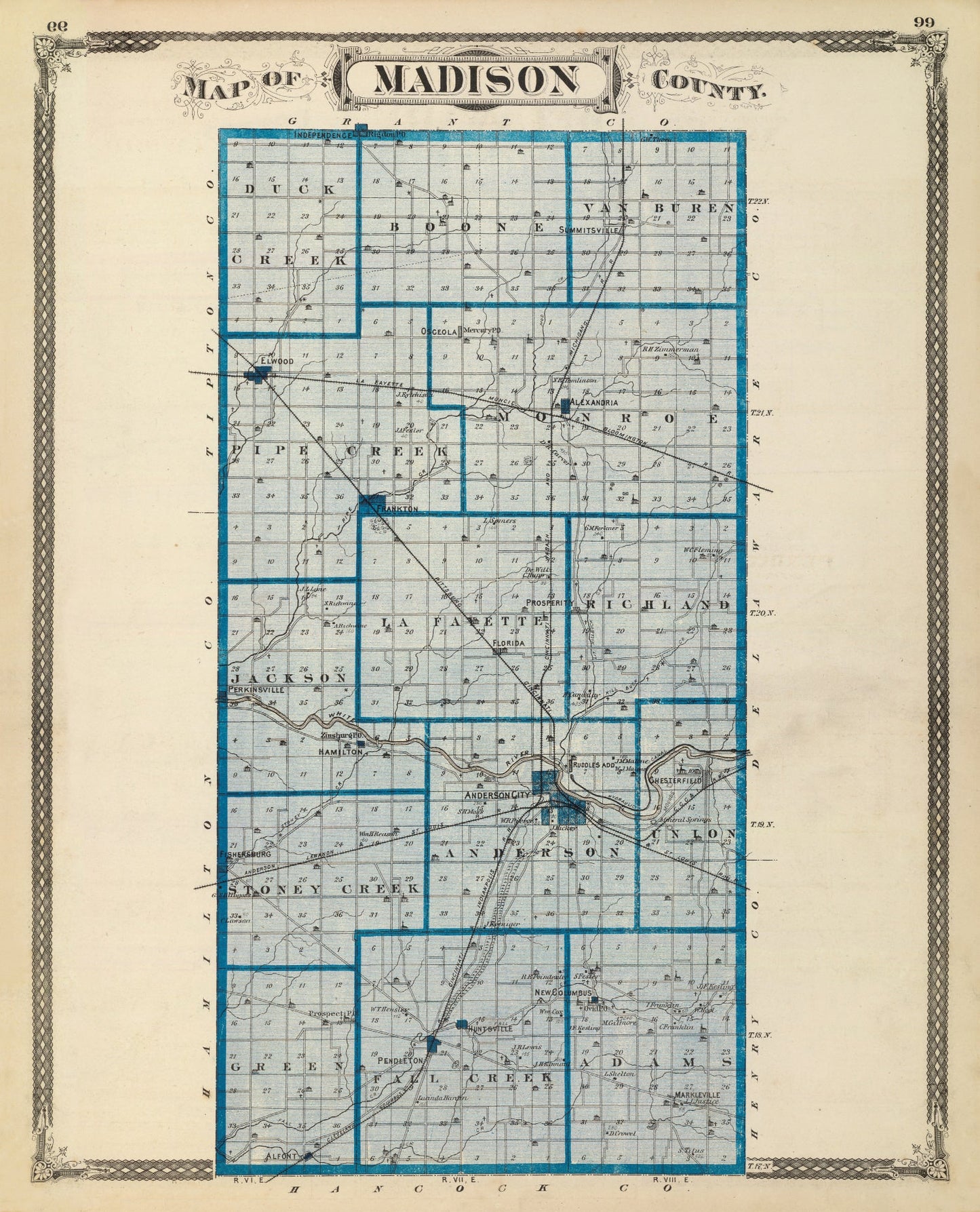 Vintage Map of Madison County, Indiana 1876