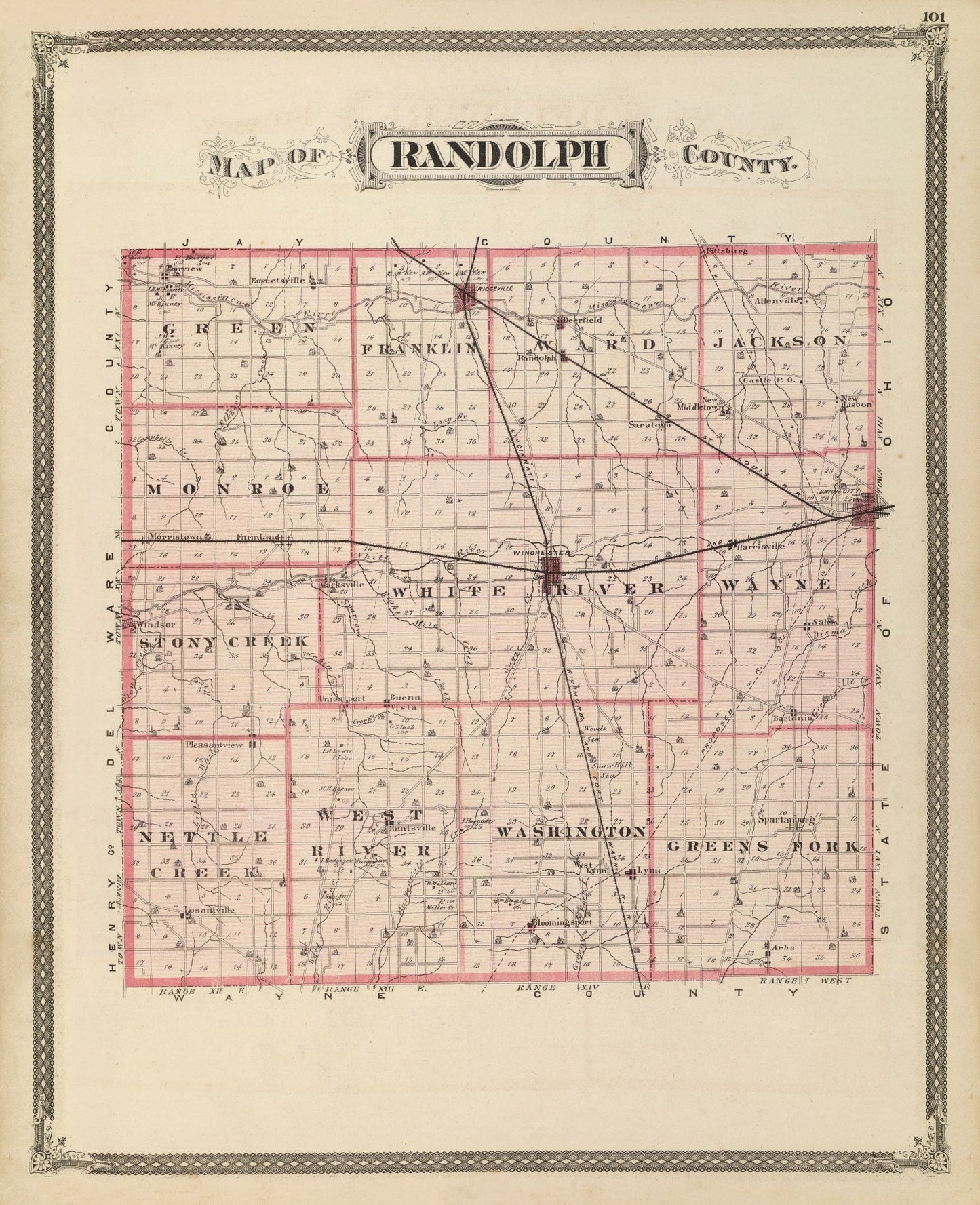 Vintage Map of Randolph County, Indiana 1876