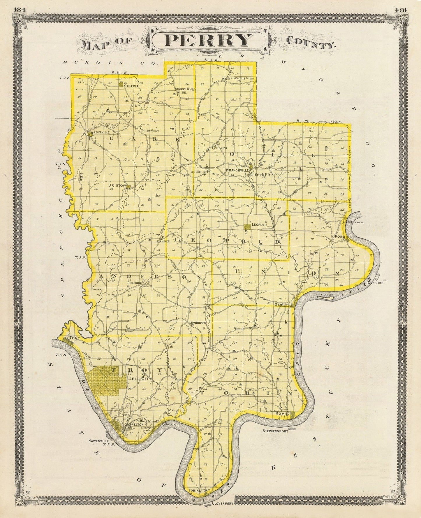 Vintage Map of Perry County, Indiana 1876