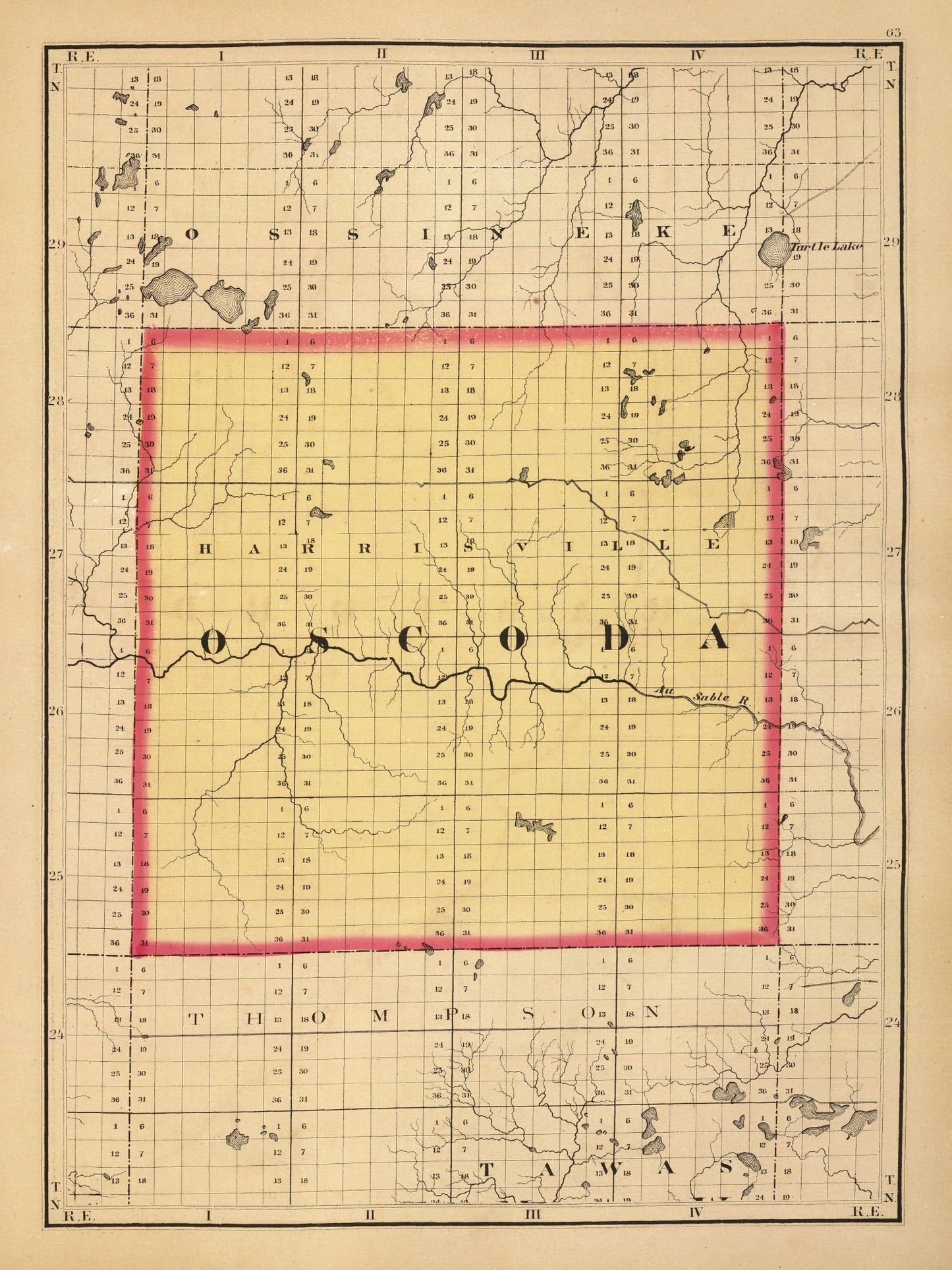 Vintage Map of Oscoda County, Michigan 1873