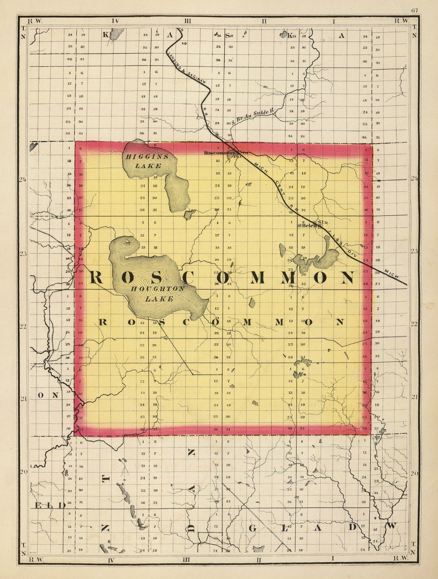 Vintage Map of Roscommon County, Michigan 1873