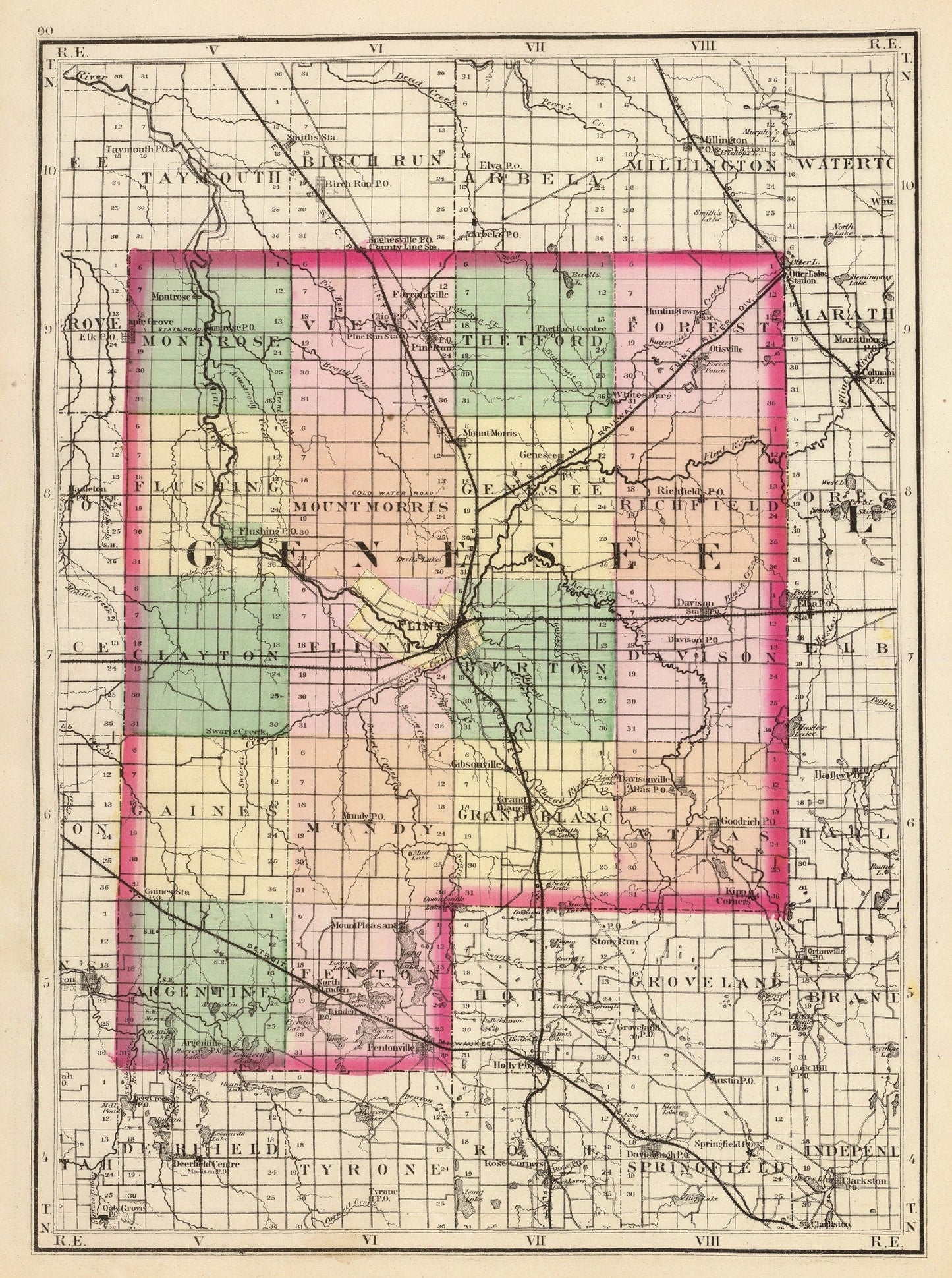 Vintage Map of Genesee County, Michigan 1873