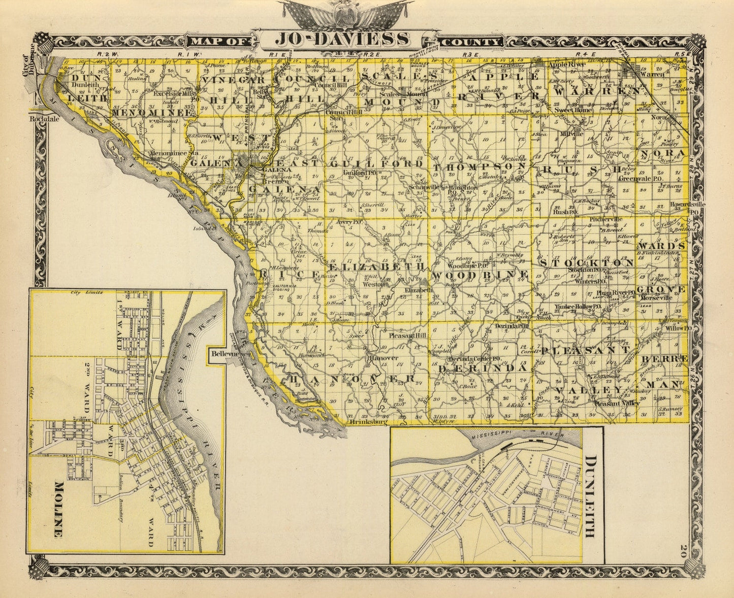 Vintage Map of Jo-Daviess County, Illinois 1876
