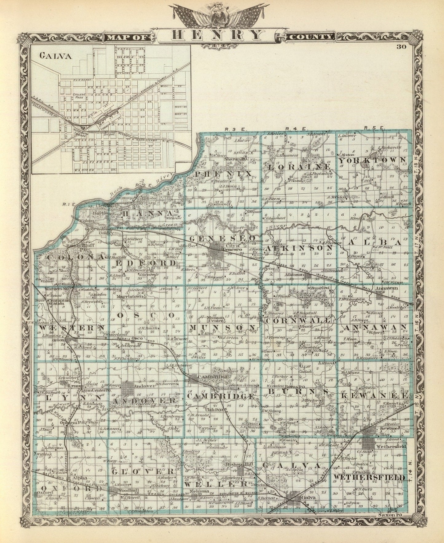 Vintage Map of Henry County, Illinois 1876