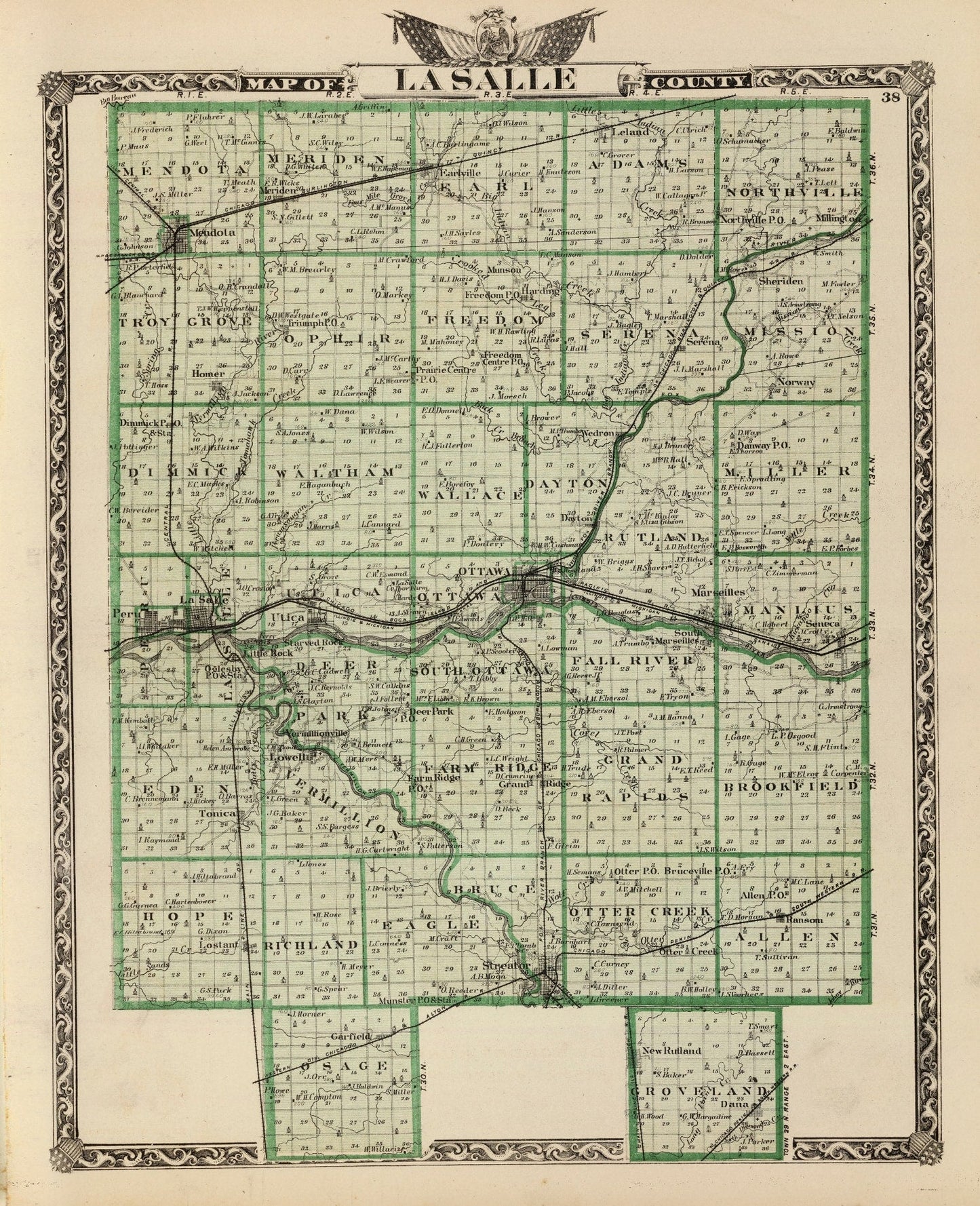 Vintage Map of La Salle County, Illinois 1876