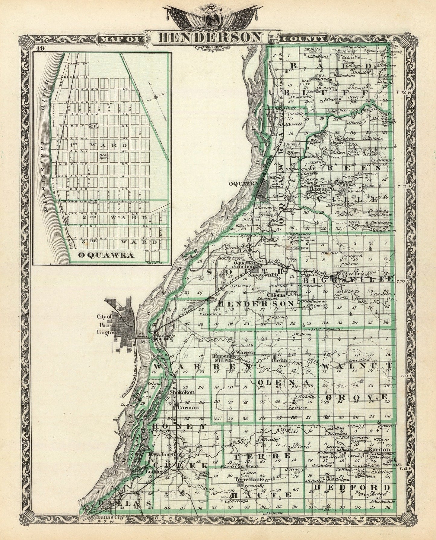 Vintage Map of Henderson County, Illinois 1876