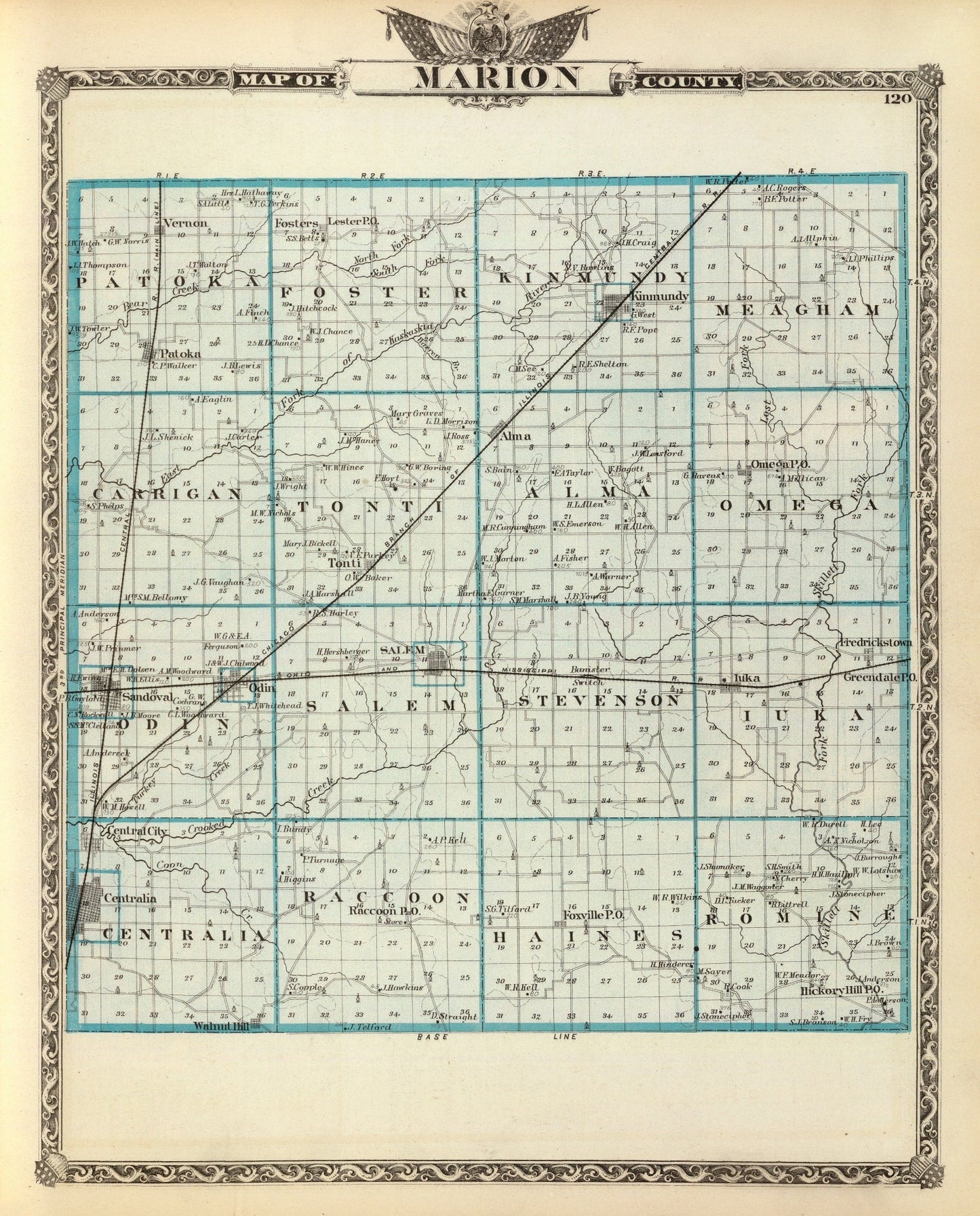Vintage Map of Marion County, Illinois 1876