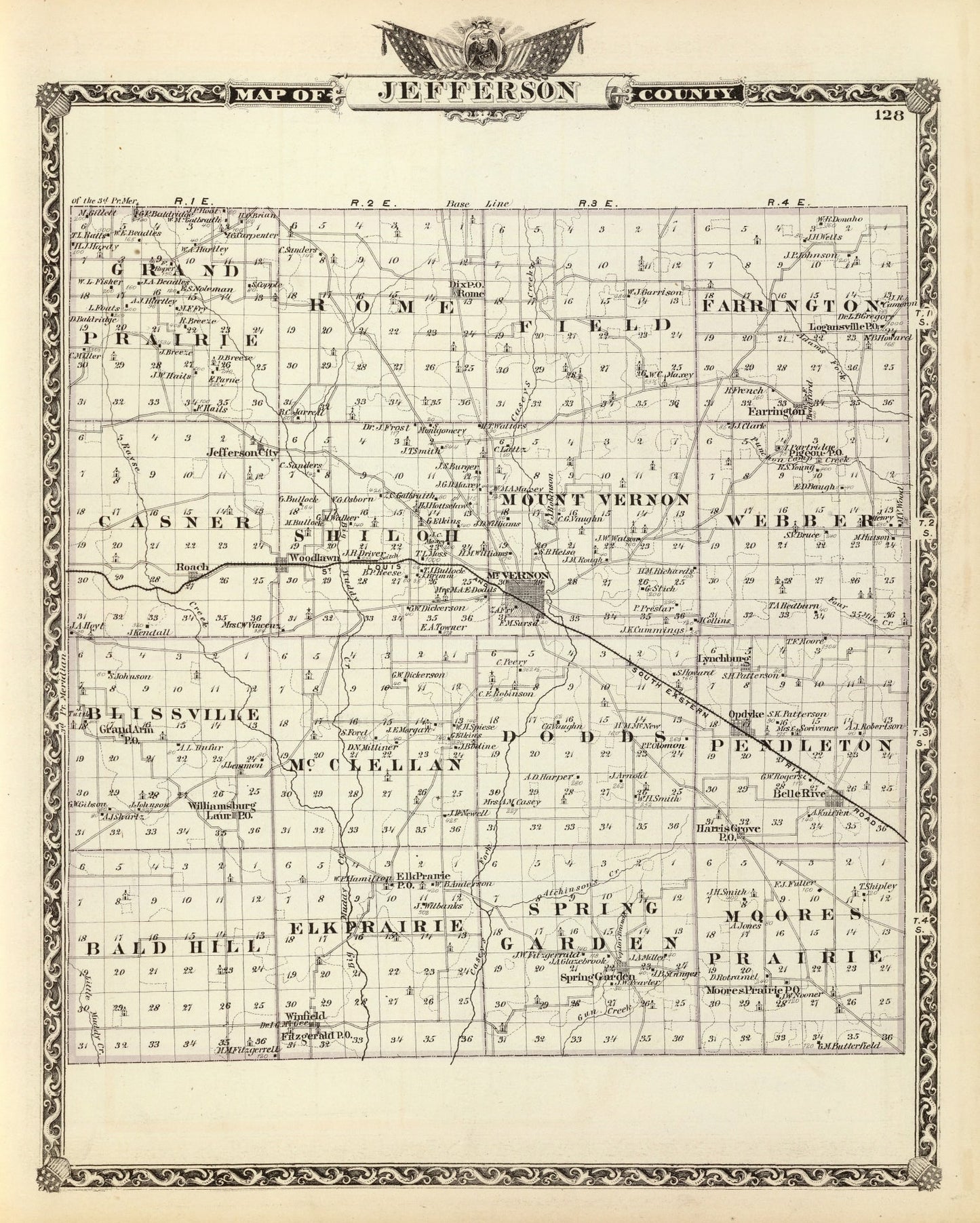 Vintage Map of Jefferson County, Illinois 1876