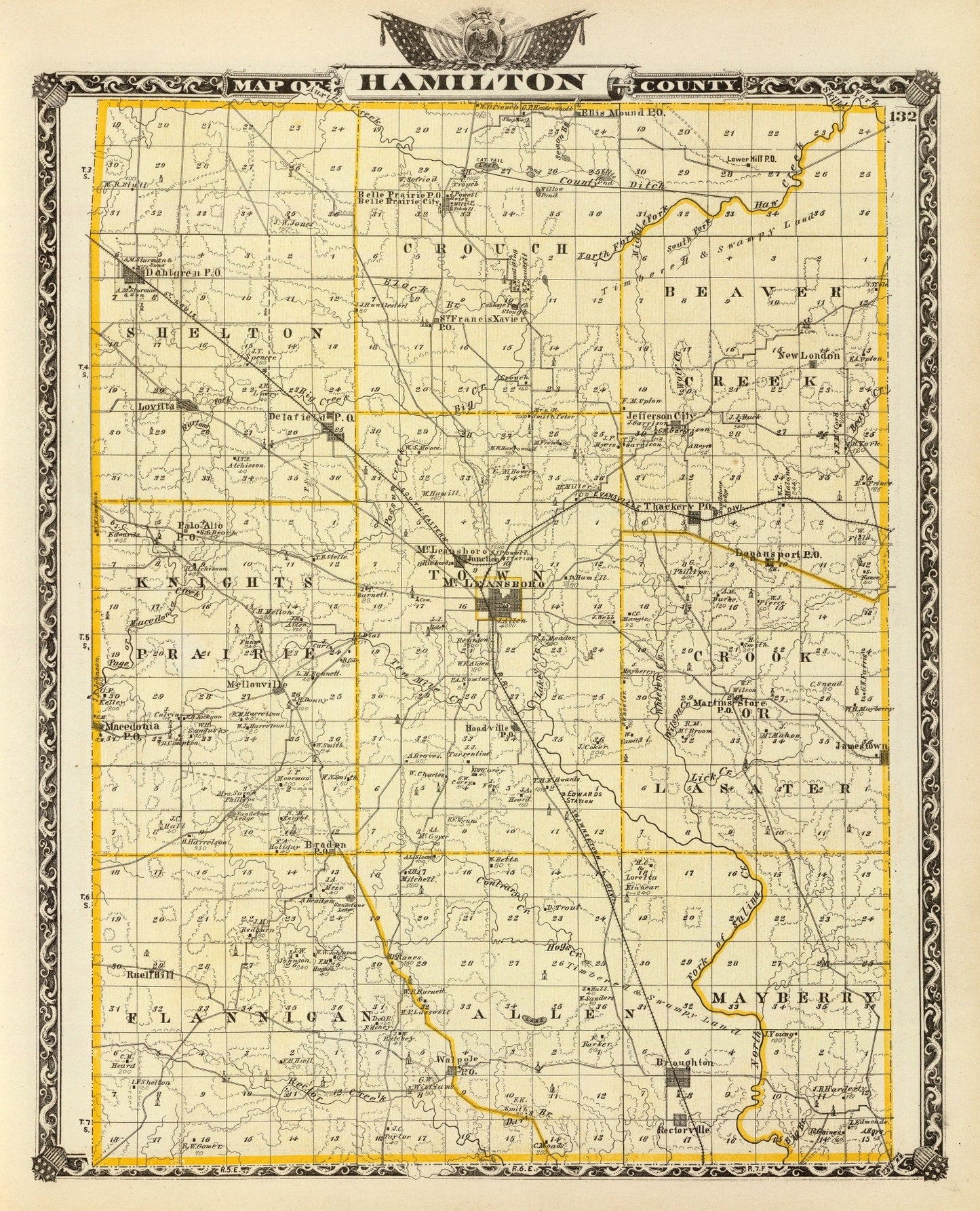 Vintage Map of Hamilton County, Illinois 1876
