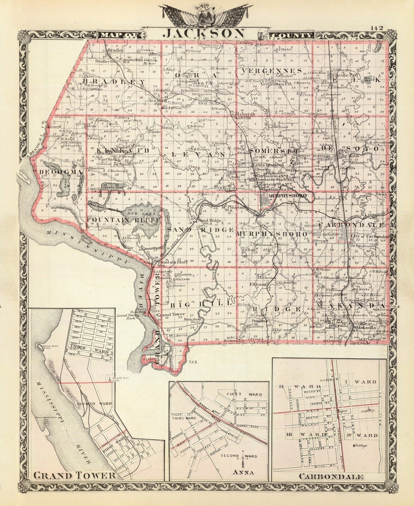 Vintage Map of Jackson County, Illinois 1876