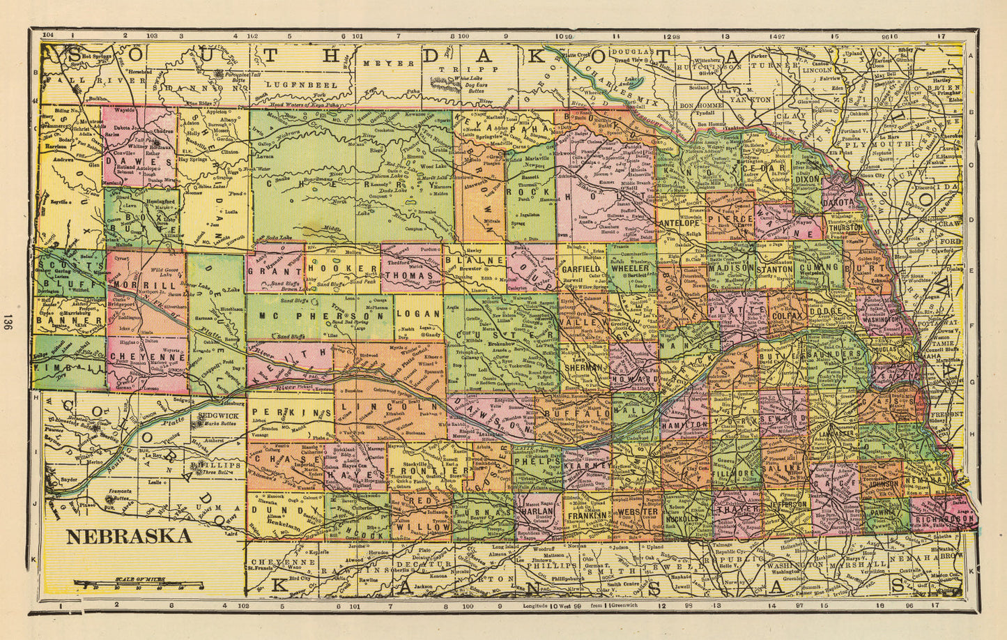 Vintage Map of Nebraska 1909