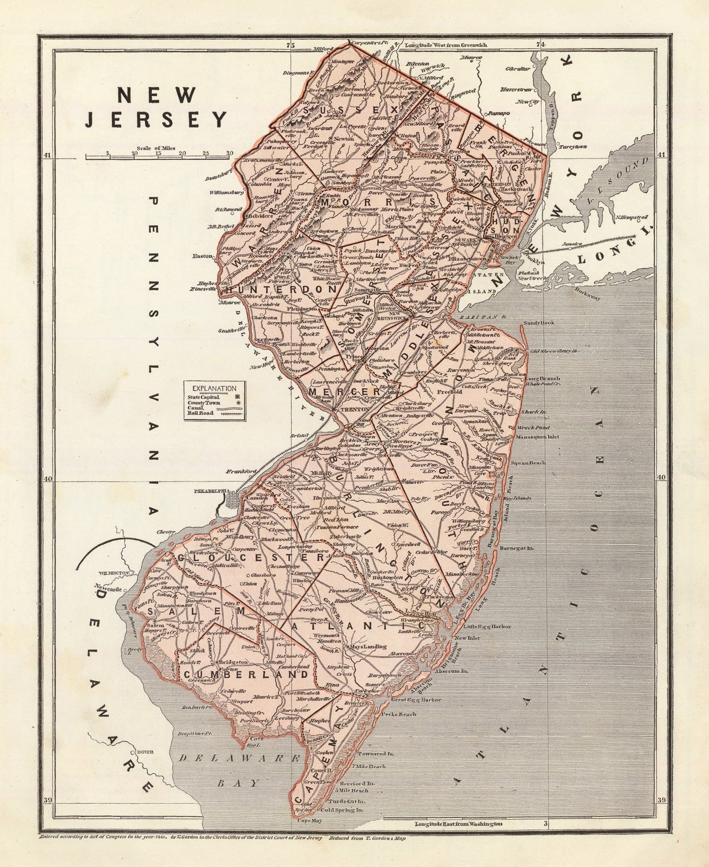 Vintage Map of New Jersey 1842