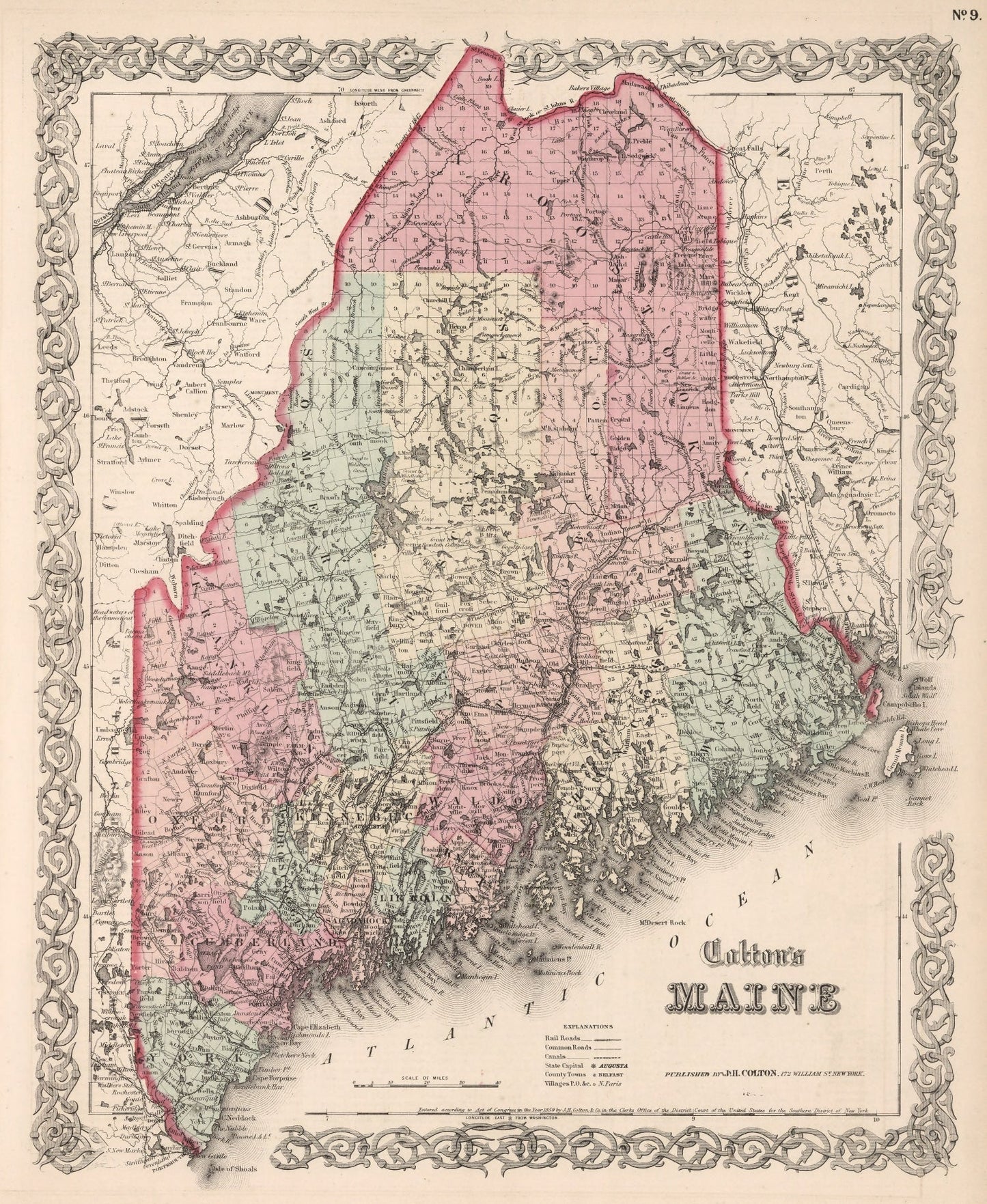 Vintage Map of Maine 1861