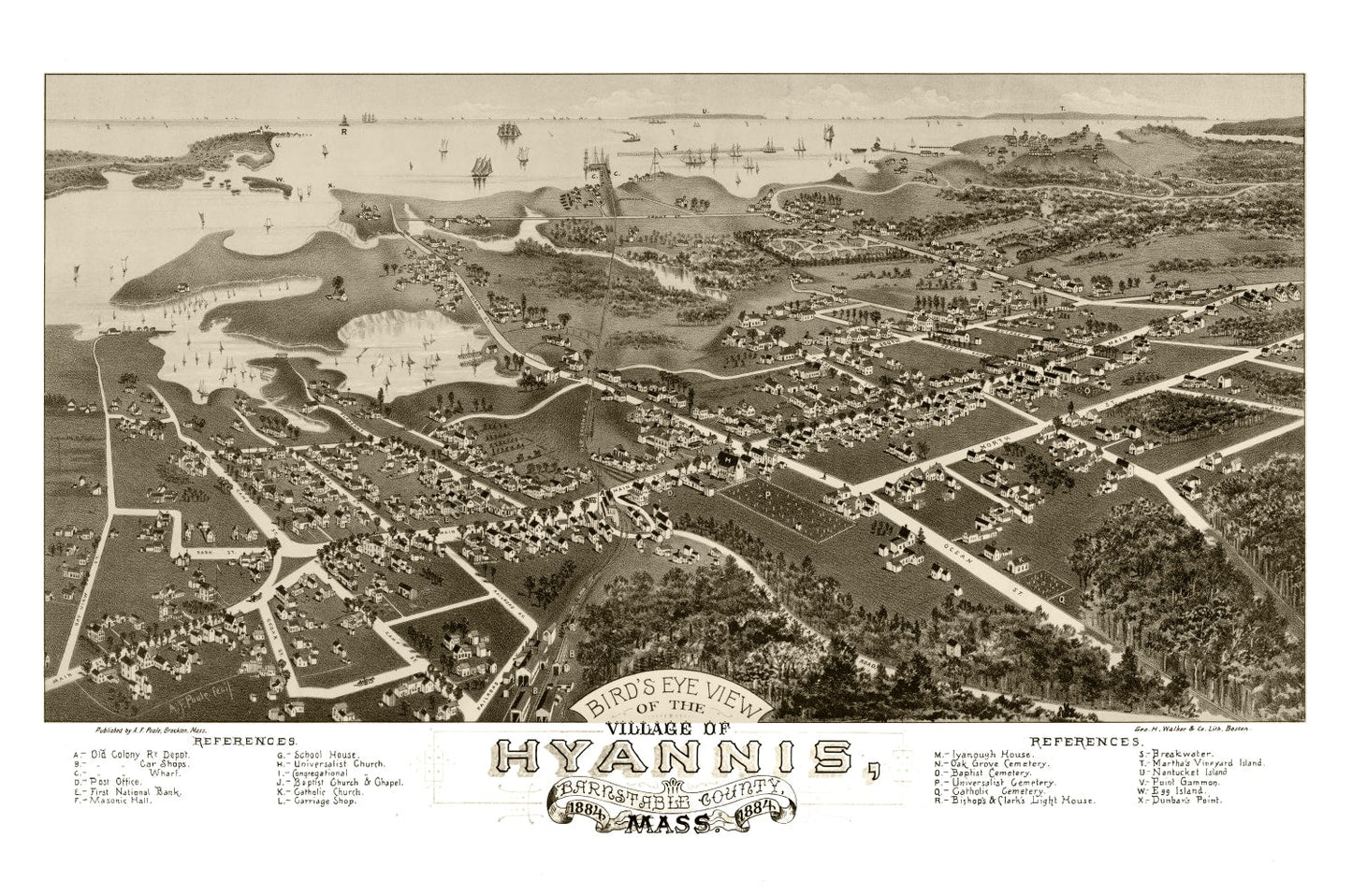 Vintage Map of Hyannis, Massachusetts 1884