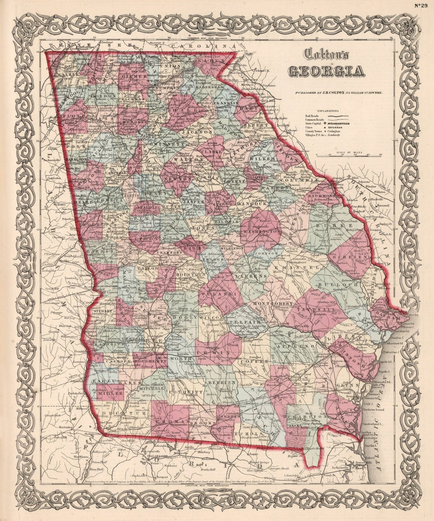 Vintage Map of Georgia 1861