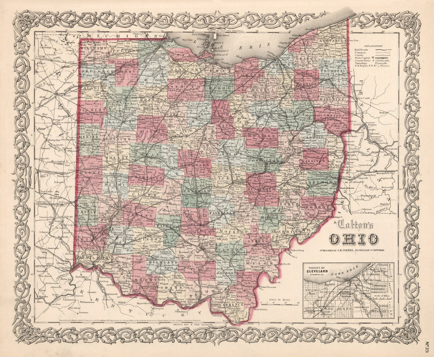Vintage Map of Ohio 1861